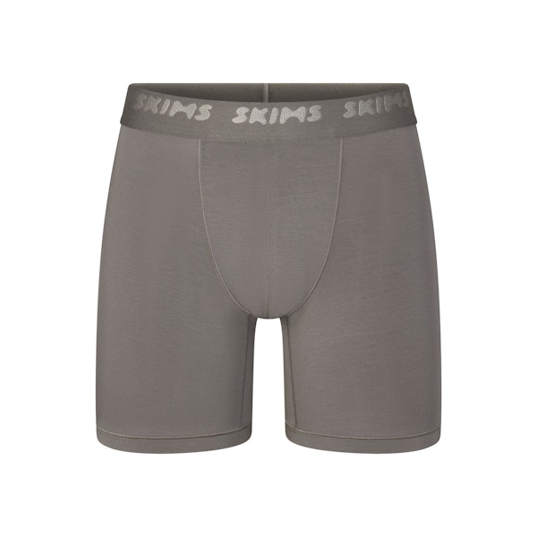SKIMS STRETCH MENS 5" BOXER BRIEF | GUNMETAL (MENS BOXERS, MENS UNDERWEAR) LAYS FLAT ON A WHITE BACKGROUND | FLT