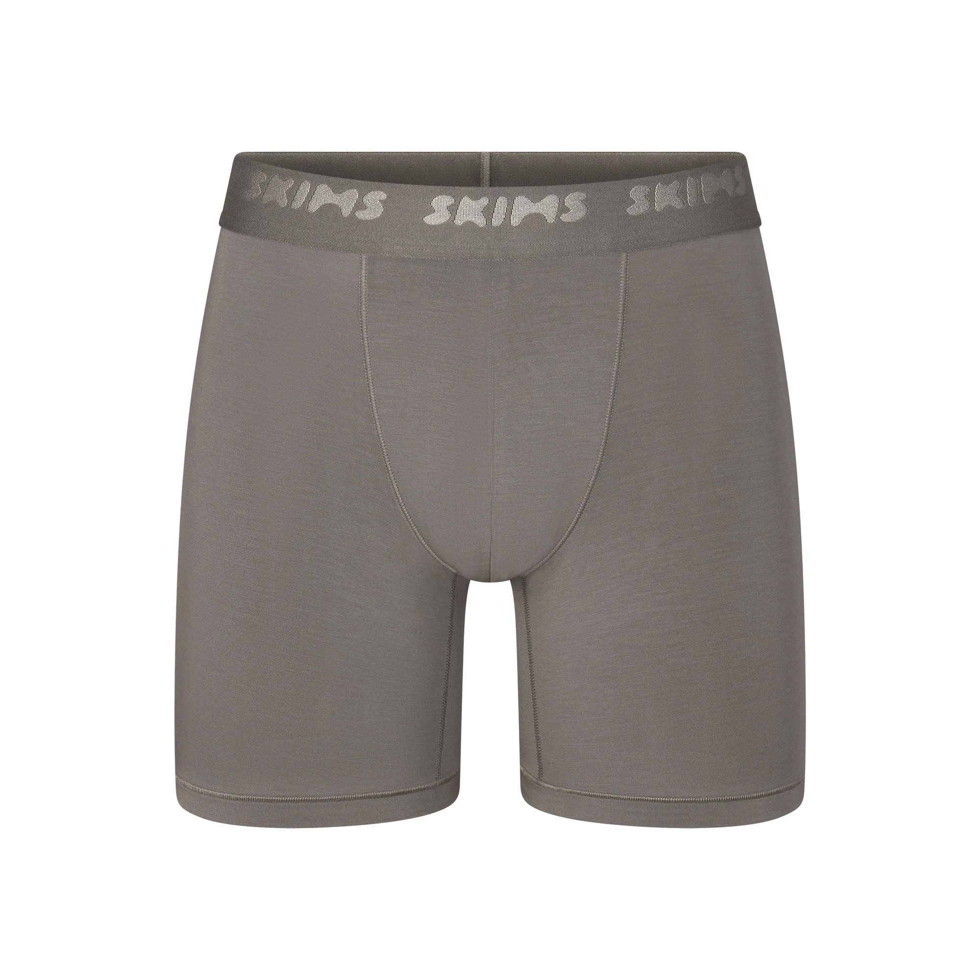 SKIMS STRETCH MENS 5" BOXER BRIEF | GUNMETAL (MENS BOXERS, MENS UNDERWEAR) LAYS FLAT ON A WHITE BACKGROUND | FLT