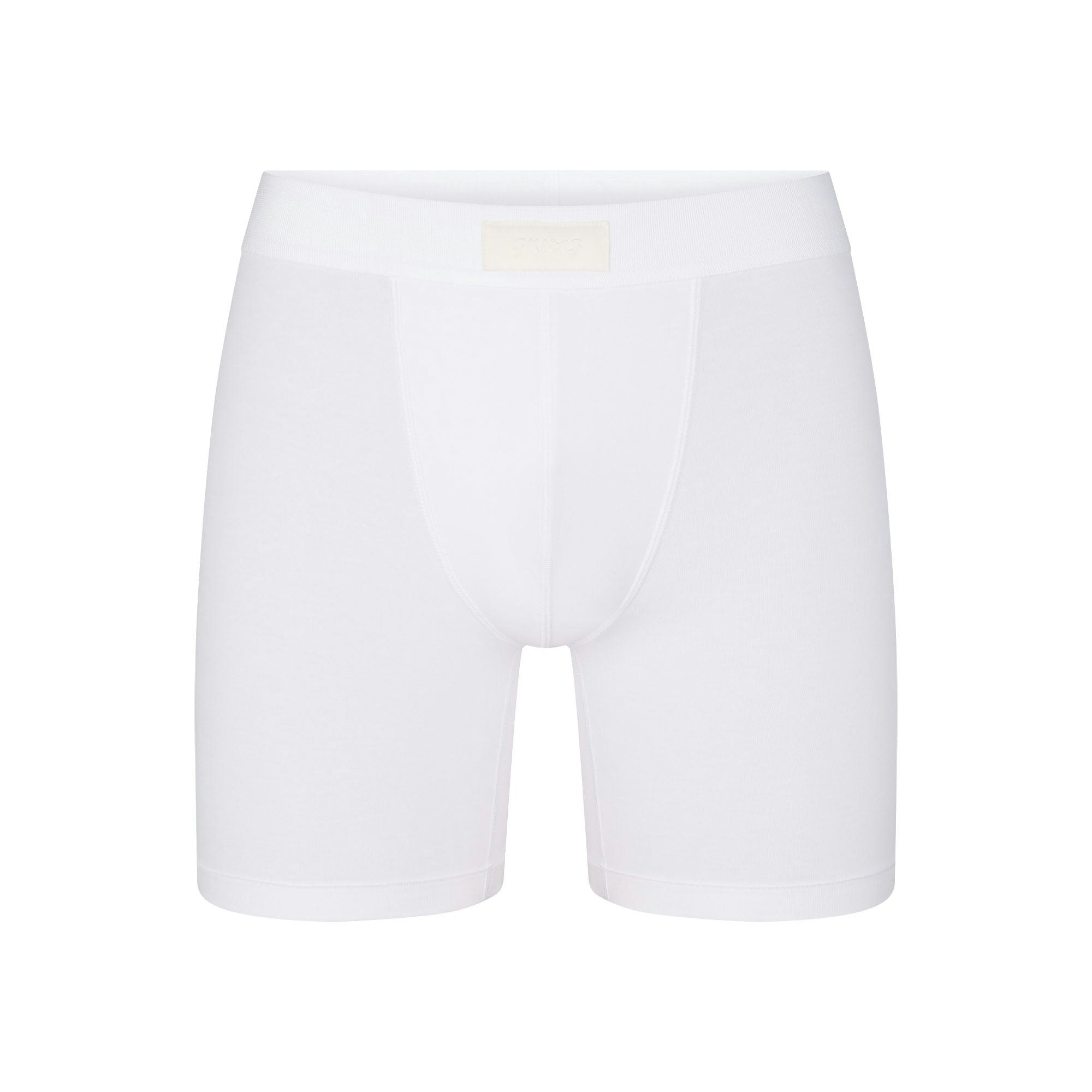 SKIMS COTTON MENS 5" BOXER BRIEF | CHALK (MENS BOXERS, MENS UNDERWEAR) LAYS FLAT ON A WHITE BACKGROUND | FLT