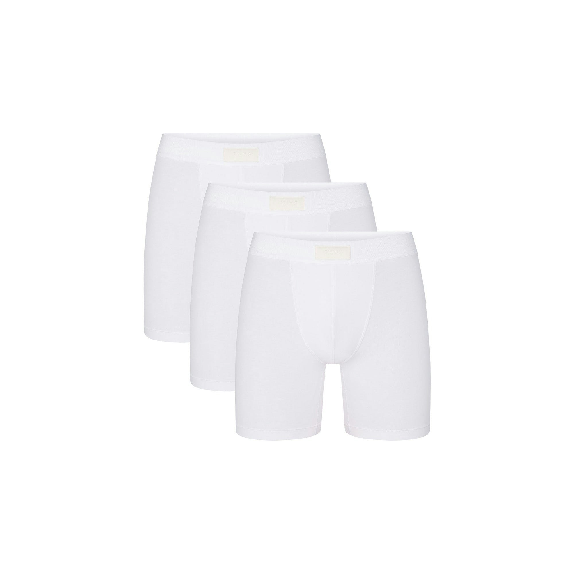 SKIMS COTTON MENS 5" BOXER BRIEF 3-PACK | CHALK I(MENS BOXERS) FLAT ON A WHITE BACKGROUND | FLT | FOCUS: 0.0, 1.0, 0.9