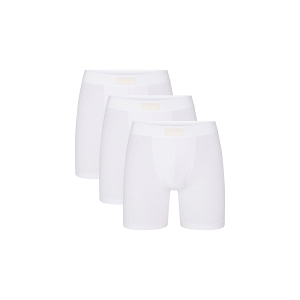 SKIMS COTTON MENS 5" BOXER BRIEF 3-PACK | CHALK I(MENS BOXERS) FLAT ON A WHITE BACKGROUND | FLT | FOCUS: 0.0, 1.0, 0.9