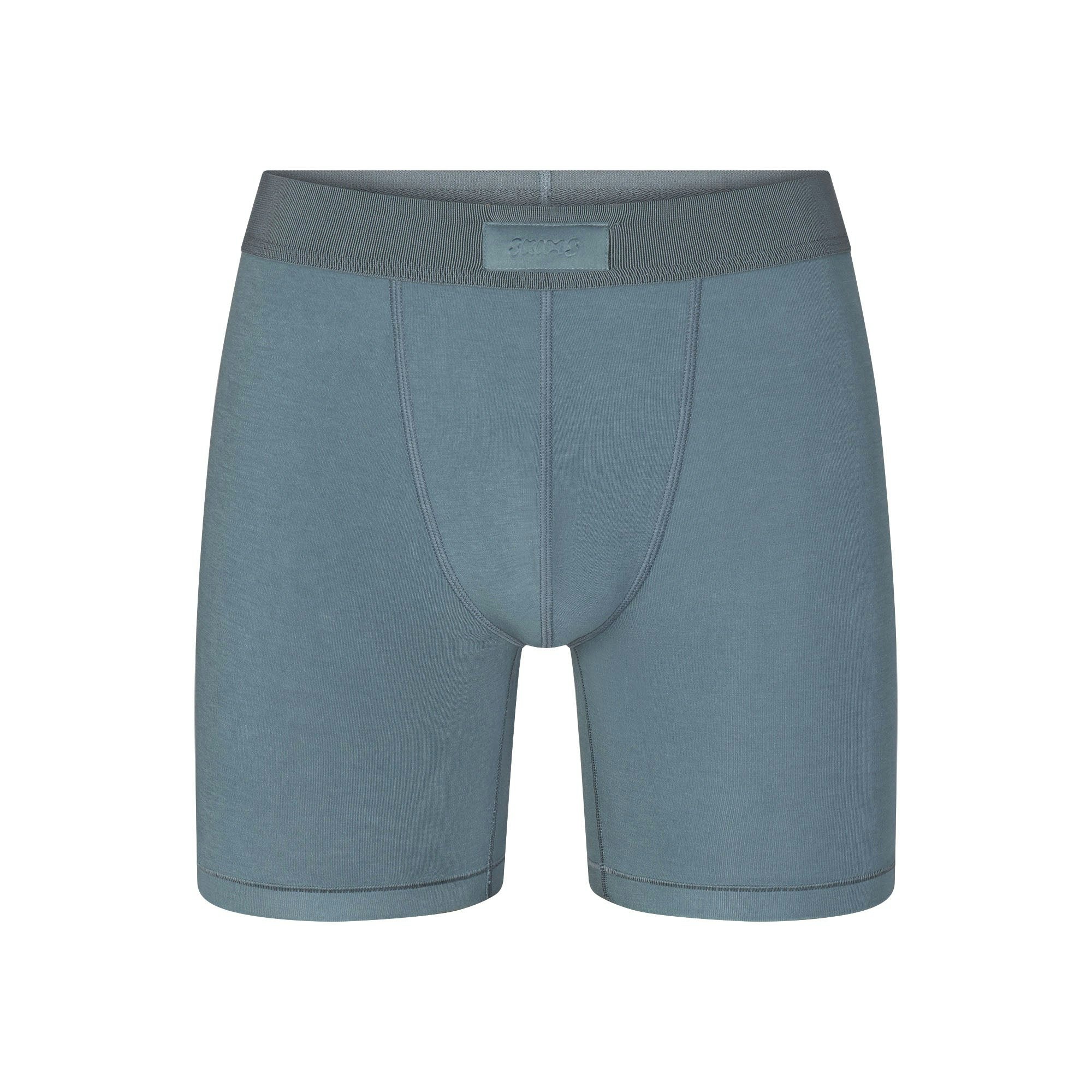 SKIMS COTTON MENS 5" BOXER BRIEF | KYANITE (MENS BOXERS, MENS UNDERWEAR) LAYS FLAT ON A WHITE BACKGROUND | FLT