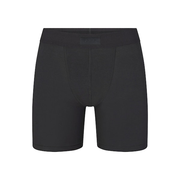 SKIMS COTTON MENS 5" BOXER BRIEF | ONYX (MENS BOXERS, MENS UNDERWEAR) LAYS FLAT ON A WHITE BACKGROUND | FLT