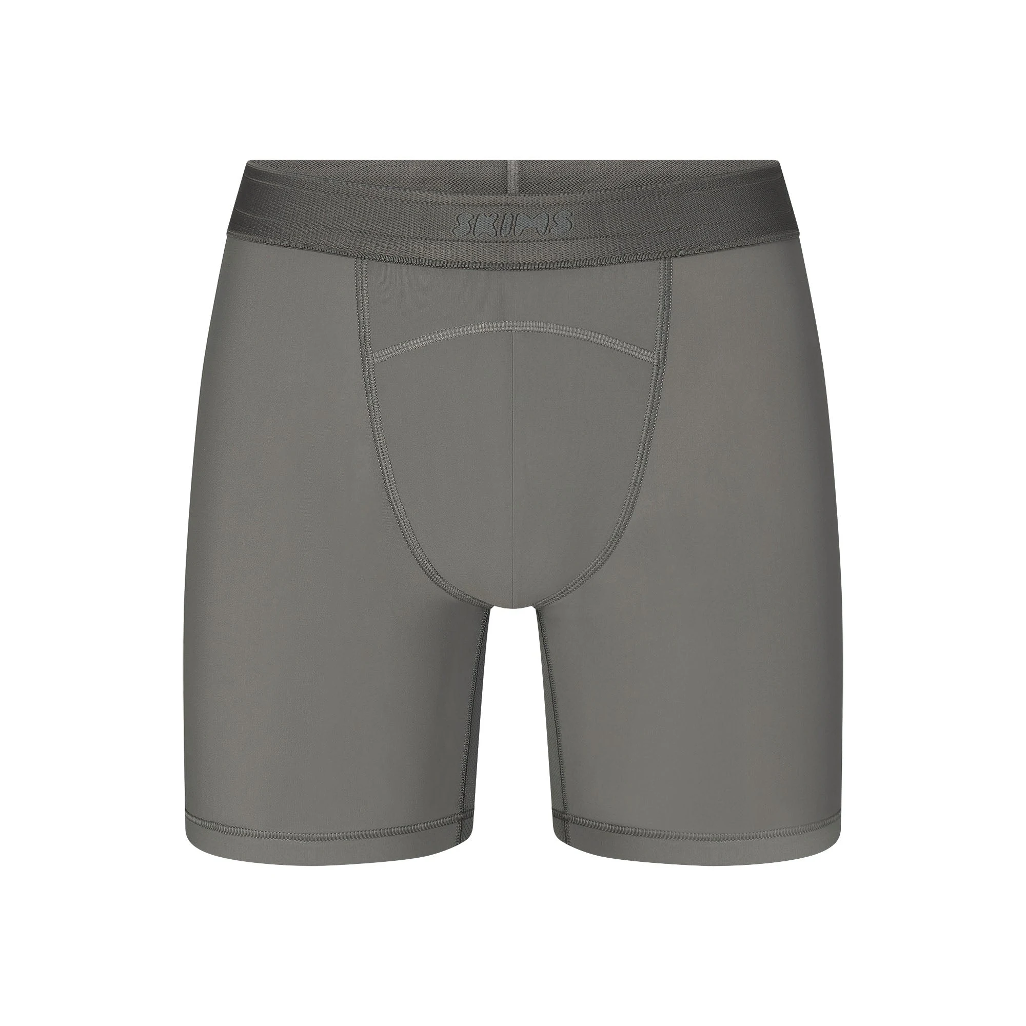 SKIMS SPORT MENS 5" BOXER BRIEF | GUNMETAL (MENS BOXERS, MENS UNDERWEAR) LAYS FLAT ON A WHITE BACKGROUND | FLT