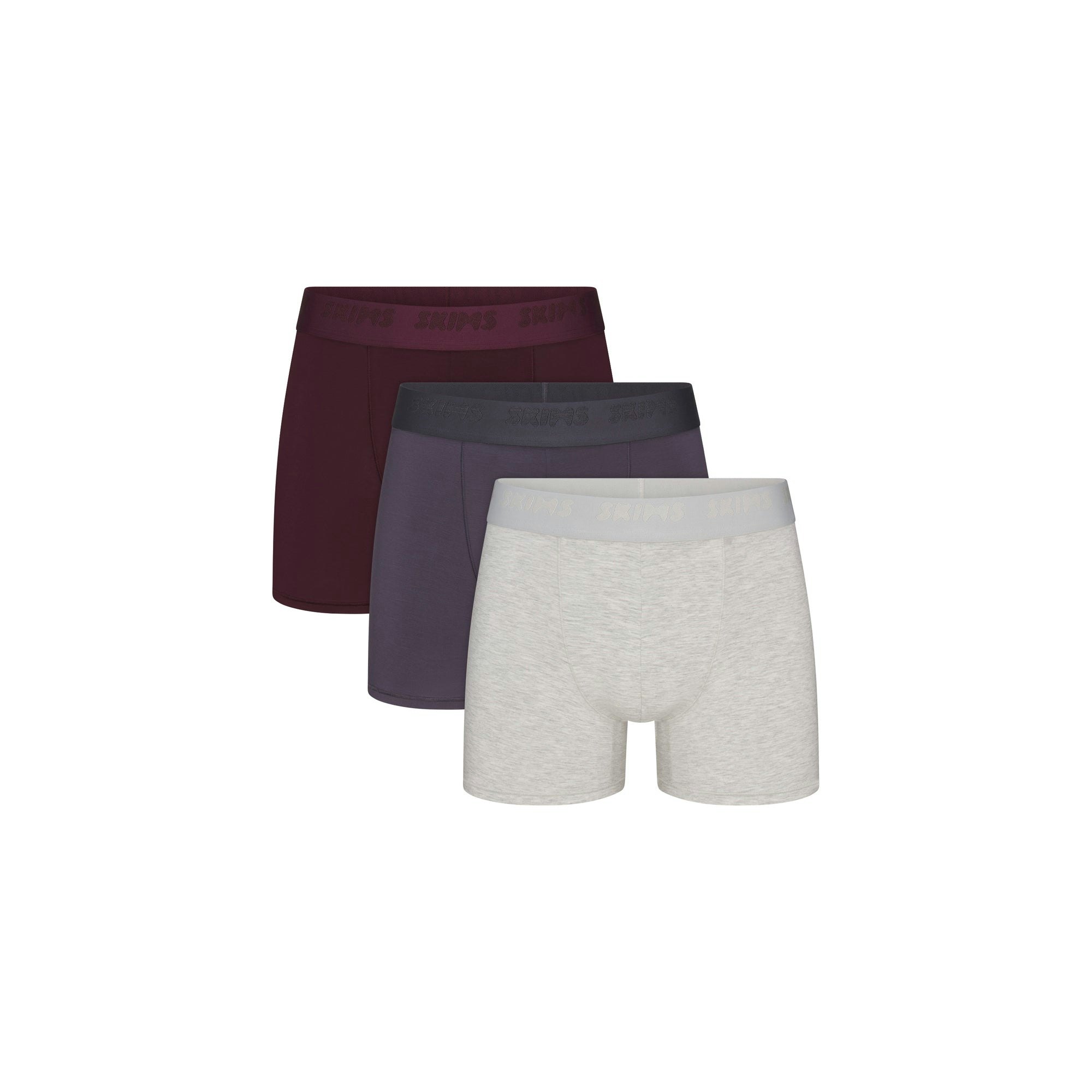 SKIMS STRETCH MENS 3" BOXER BRIEF 3-PACK | RAVEN MULTI FLAT ON A WHITE BACKGROUND | FLT @ | FOCUS: 0.0, 1.0, 0.9