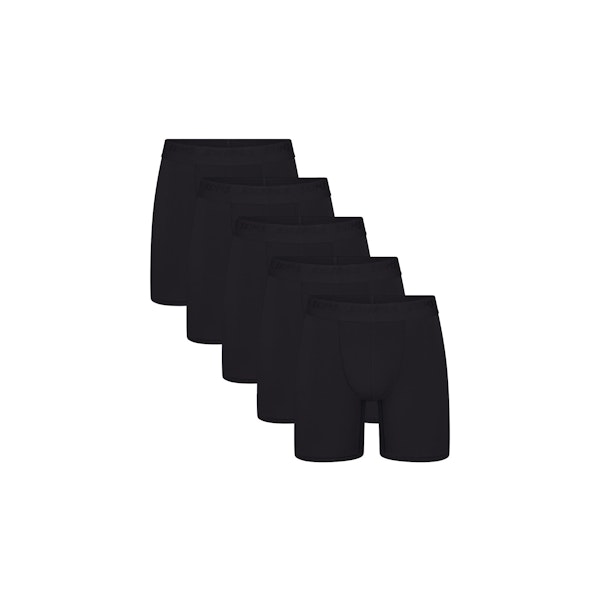 SKIMS STRETCH MENS 5" BOXER BRIEF 5-PACK | OBSIDIAN (MENS BOXERS) FLAT ON A WHITE BACKGROUND | FLT | FOCUS: 0.0, 1.0, 0.9