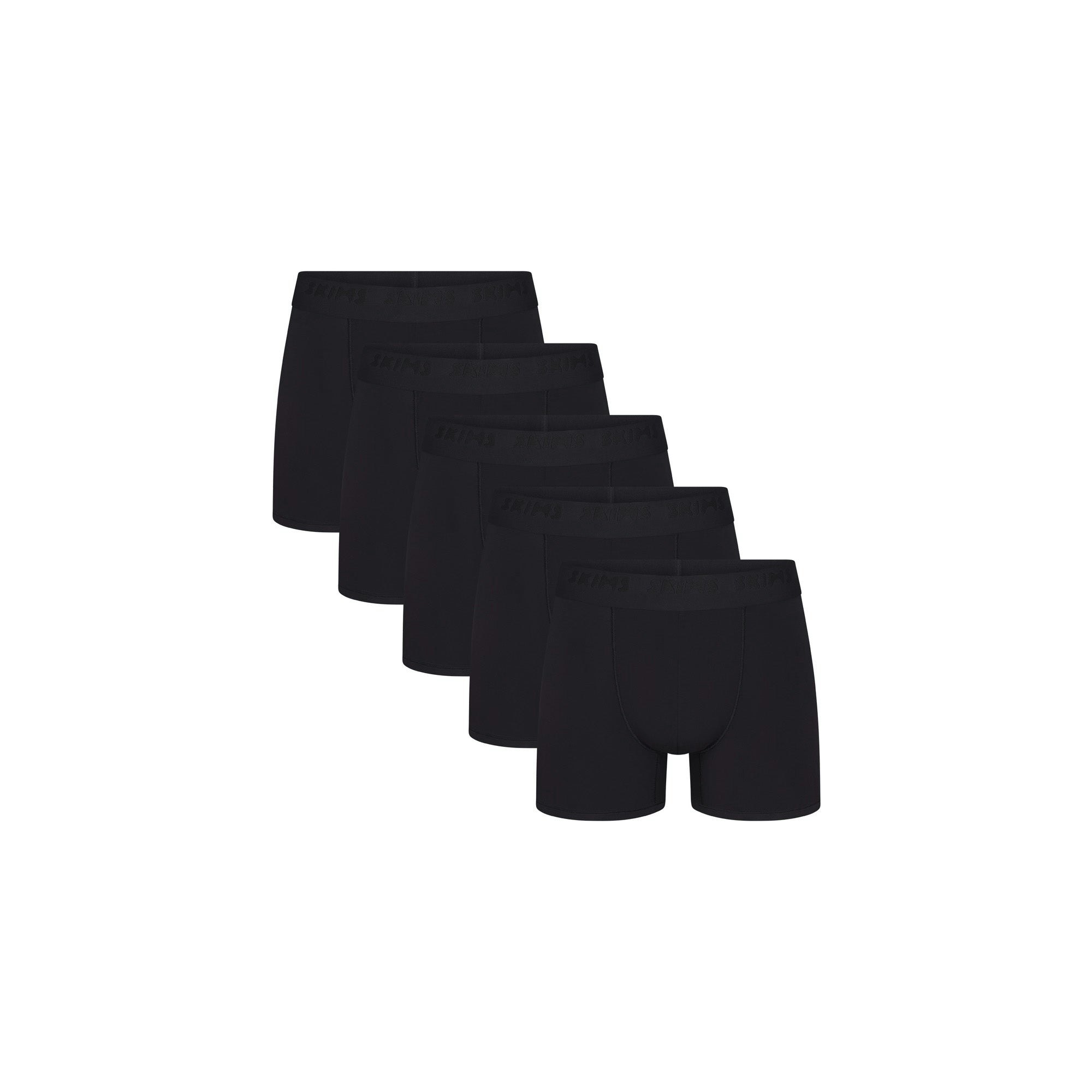 SKIMS STRETCH MENS 3" BOXER BRIEF 5-PACK | OBSIDIAN (MENS BOXERS) FLAT ON A WHITE BACKGROUND | FLT | FOCUS: 0.0, 1.0, 0.9