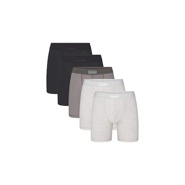 SKIMS COTTON MENS 5" BOXER BRIEF 5-PACK | HEATHER MULTI ON FLAT ON A WHITE BACKGROUND | FLT | FOCUS: 0.0, 1.0, 0.9