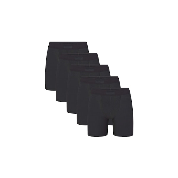 SKIMS COTTON MENS 5" BOXER BRIEF 5-PACK | ONYX (MENS BOXERS) FLAT ON A WHITE BACKGROUND | FLT | FOCUS: 0.0, 1.0, 0.9