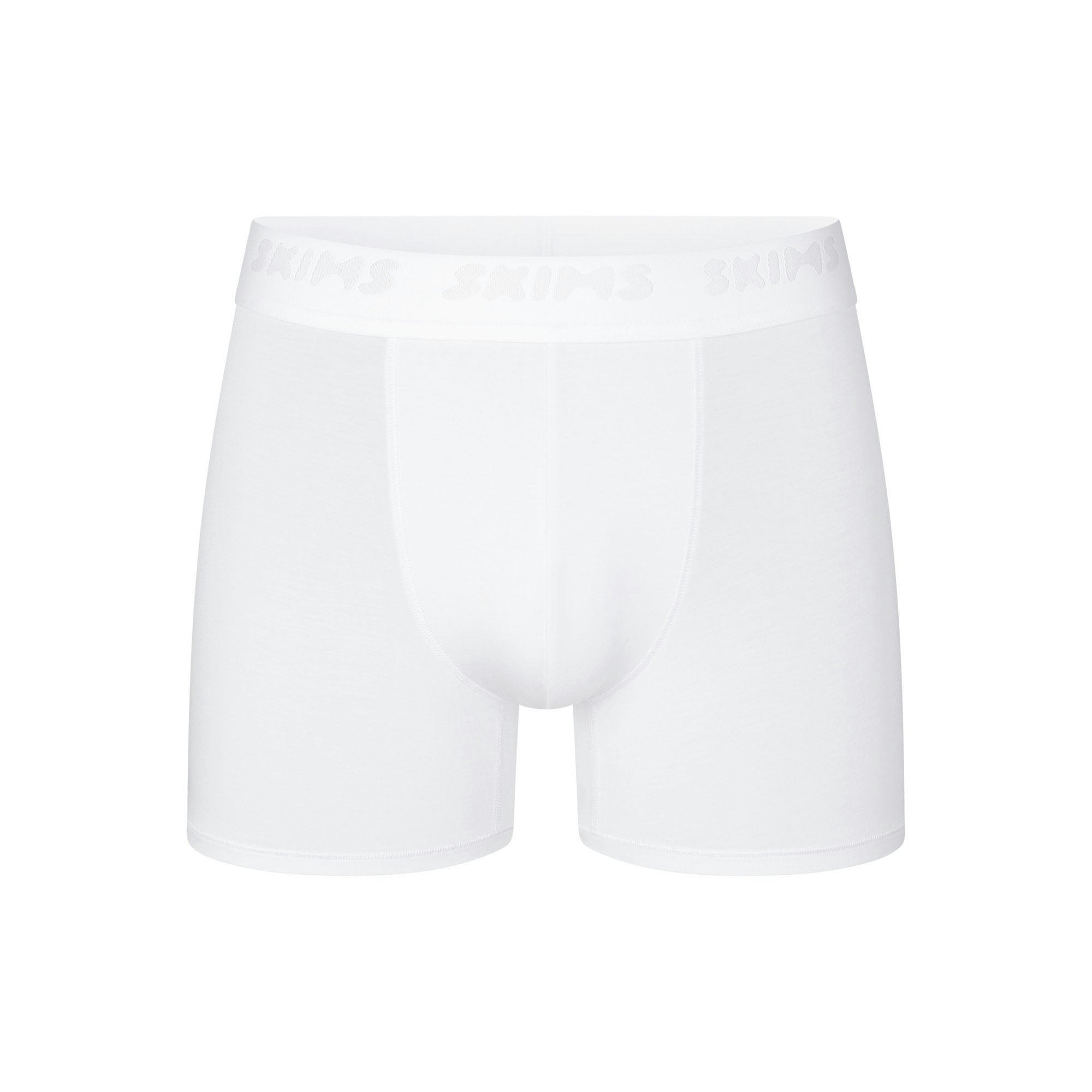 SKIMS STRETCH MENS 3" BOXER BRIEF | CHALK (MENS BOXERS, MENS UNDERWEAR) LAYS FLAT ON A WHITE BACKGROUND | FLT