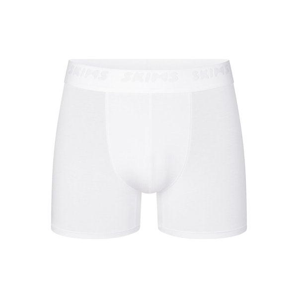 SKIMS STRETCH MENS 3" BOXER BRIEF | CHALK (MENS BOXERS, MENS UNDERWEAR) LAYS FLAT ON A WHITE BACKGROUND | FLT
