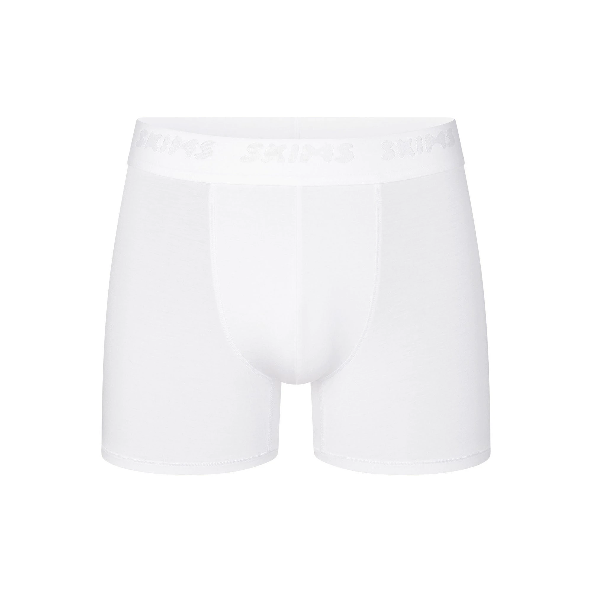 SKIMS STRETCH MENS 3" BOXER BRIEF | CHALK (MENS BOXERS, MENS UNDERWEAR) LAYS FLAT ON A WHITE BACKGROUND | FLT