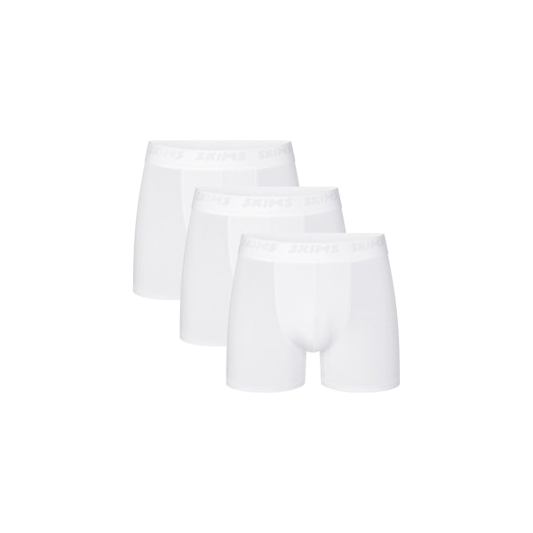 SKIMS STRETCH MENS 3" BOXER BRIEF 3-PACK | CHALK (MENS BOXERS, MENS UNDERWEAR) LAYS FLAT ON A WHITE BACKGROUND | FLT | FOCUS: 0.0, 1.0, 0.9