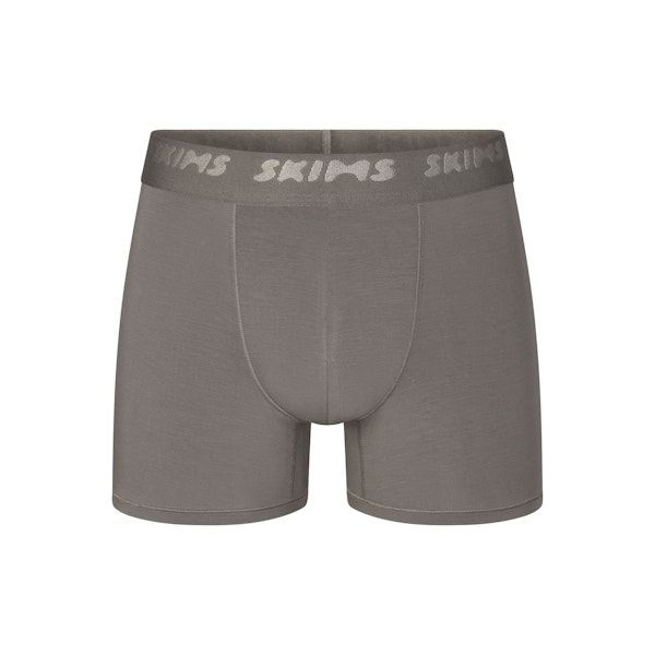 SKIMS STRETCH MENS 3" BOXER BRIEF | GUNMETAL (MENS BOXERS, MENS UNDERWEAR) LAYS FLAT ON A WHITE BACKGROUND | FLT