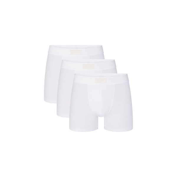 SKIMS COTTON MENS 3" BOXER BRIEF 3-PACK | CHALK (MENS BOXERS, MENS UNDERWEAR) LAYS FLAT ON A WHITE BACKGROUND | FLT  | FOCUS: 0.0, 1.0, 0.9