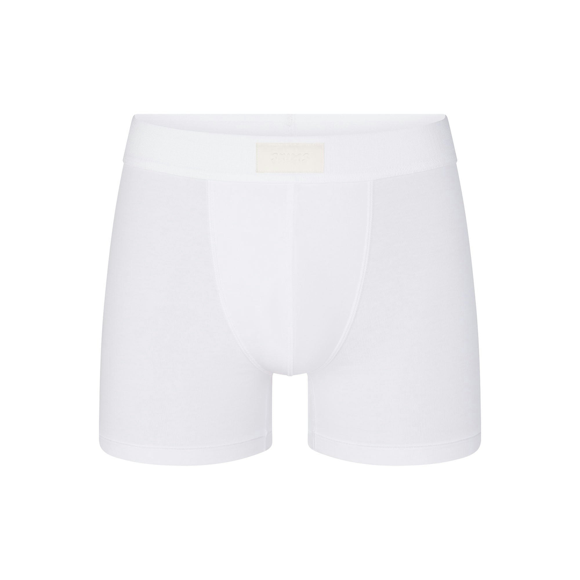 SKIMS COTTON MENS 3" BOXER BRIEF | CHALK (MENS BOXERS, MENS UNDERWEAR) LAYS FLAT ON A WHITE BACKGROUND | FLT