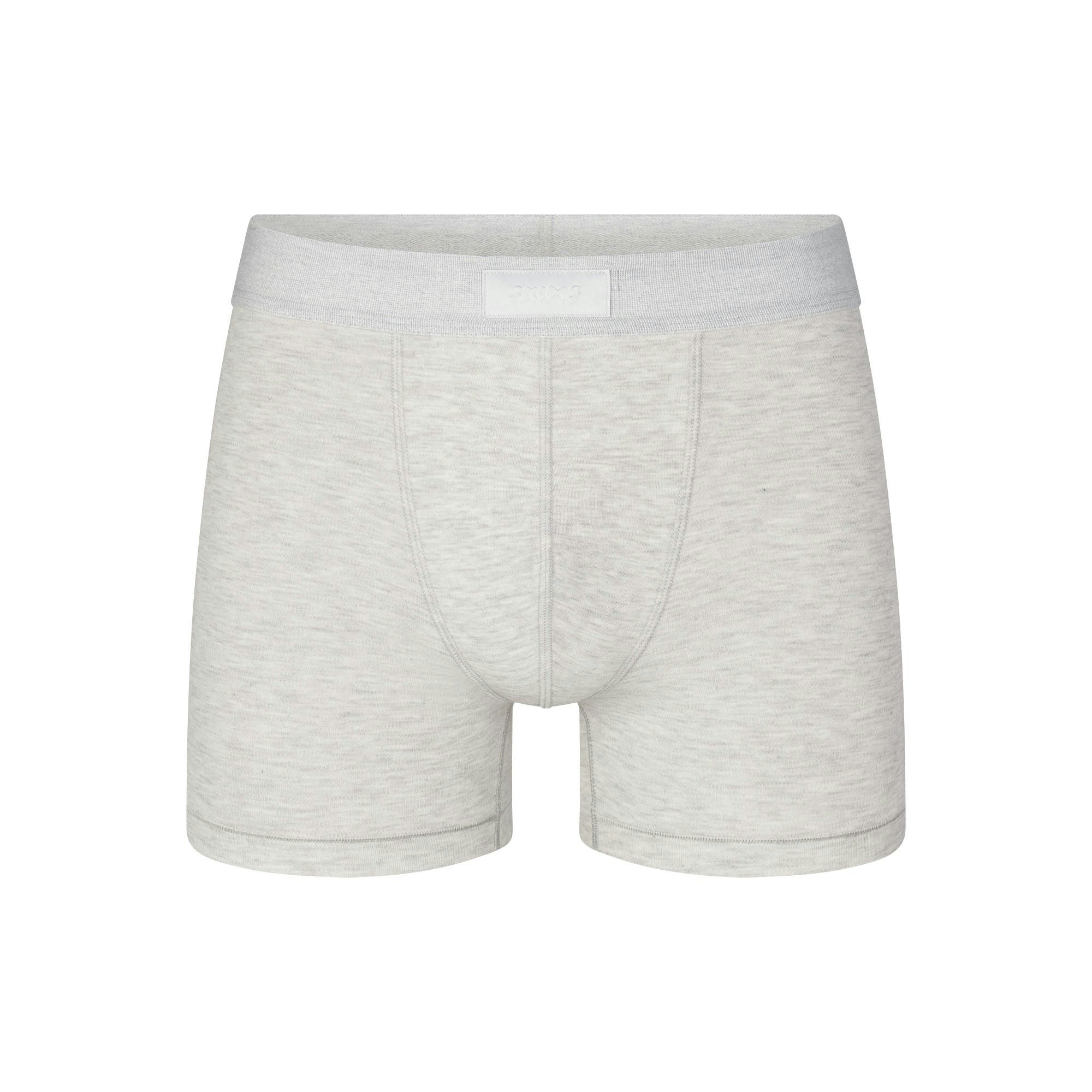 SKIMS COTTON MENS 3" BOXER BRIEF | LIGHT HEATHER GREY (MENS BOXERS, MENS UNDERWEAR) LAYS FLAT ON A WHITE BACKGROUND | FLT