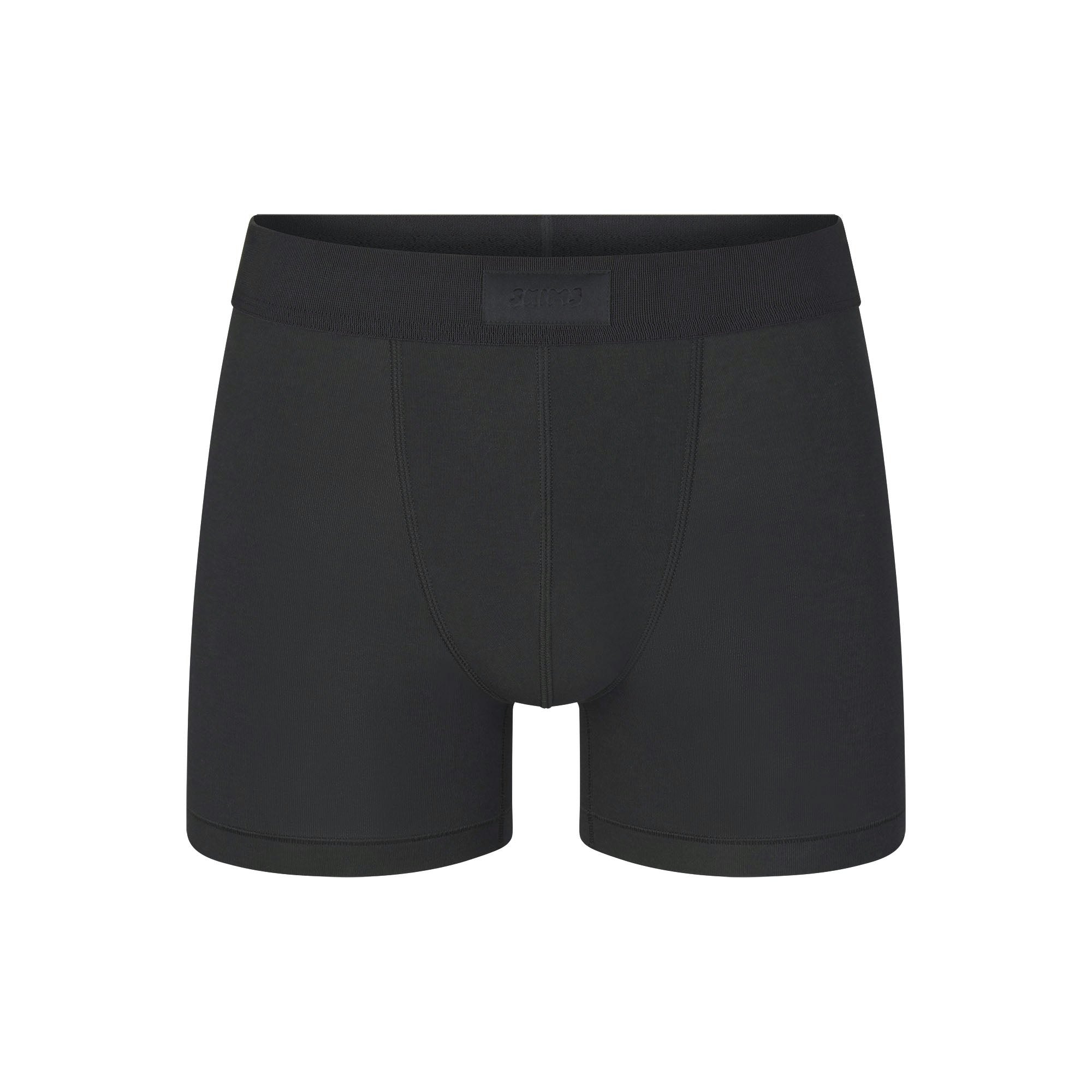 SKIMS COTTON MENS 3" BOXER BRIEF | ONYX (MENS BOXERS, MENS UNDERWEAR) LAYS FLAT ON A WHITE BACKGROUND | FLT