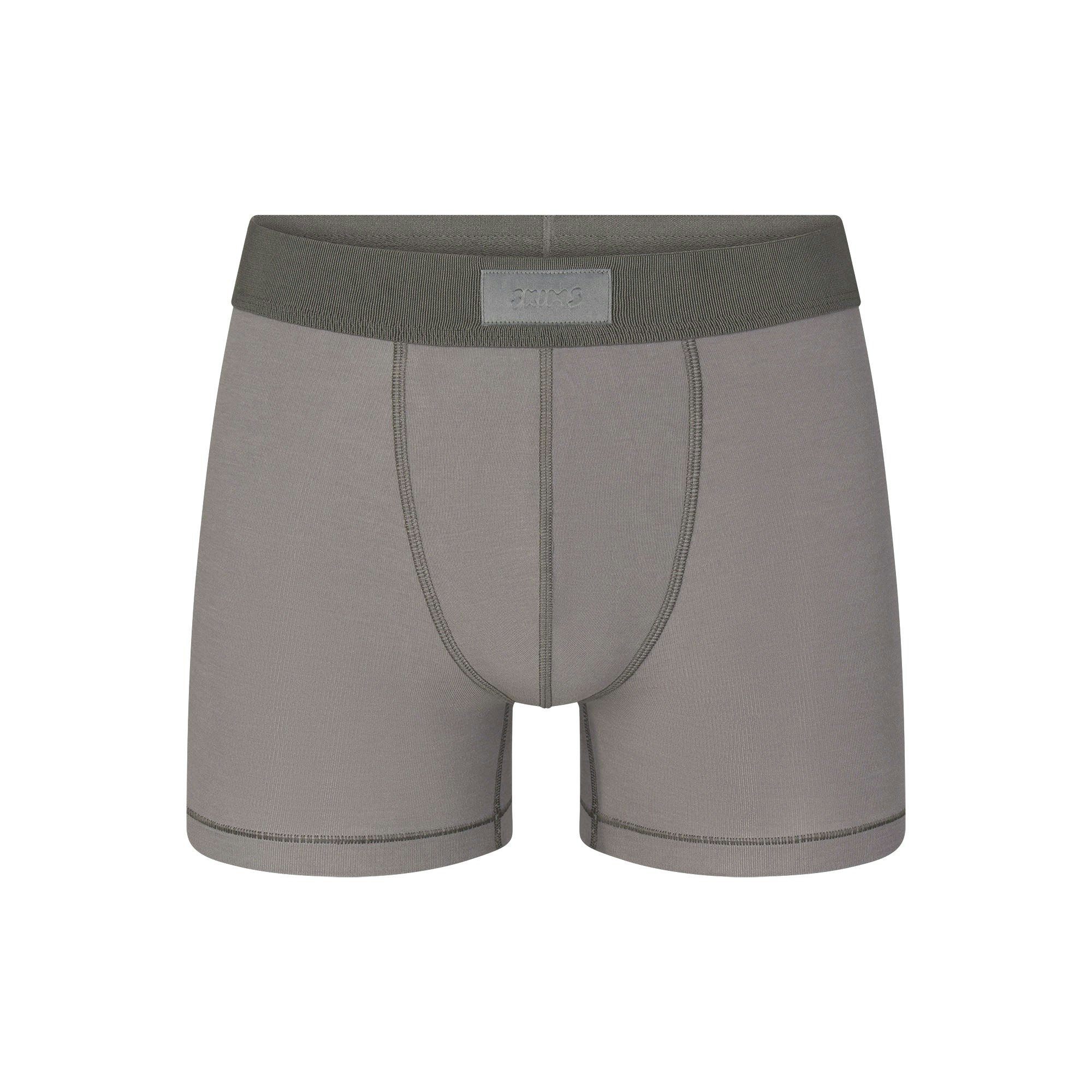 SKIMS COTTON MENS 3" BOXER BRIEF | WASHED GUNMETAL (MENS BOXERS, MENS UNDERWEAR) LAYS FLAT ON A WHITE BACKGROUND | FLT