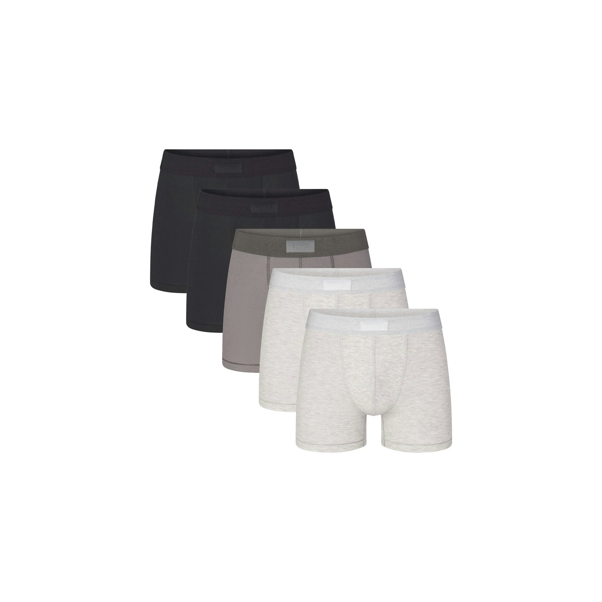 SKIMS COTTON MENS 3" BOXER BRIEF 5-PACK | HEATHER MULTI (MENS BOXERS) FLAT ON A WHITE BACKGROUND | FLT | FOCUS: 0.0, 1.0, 0.9