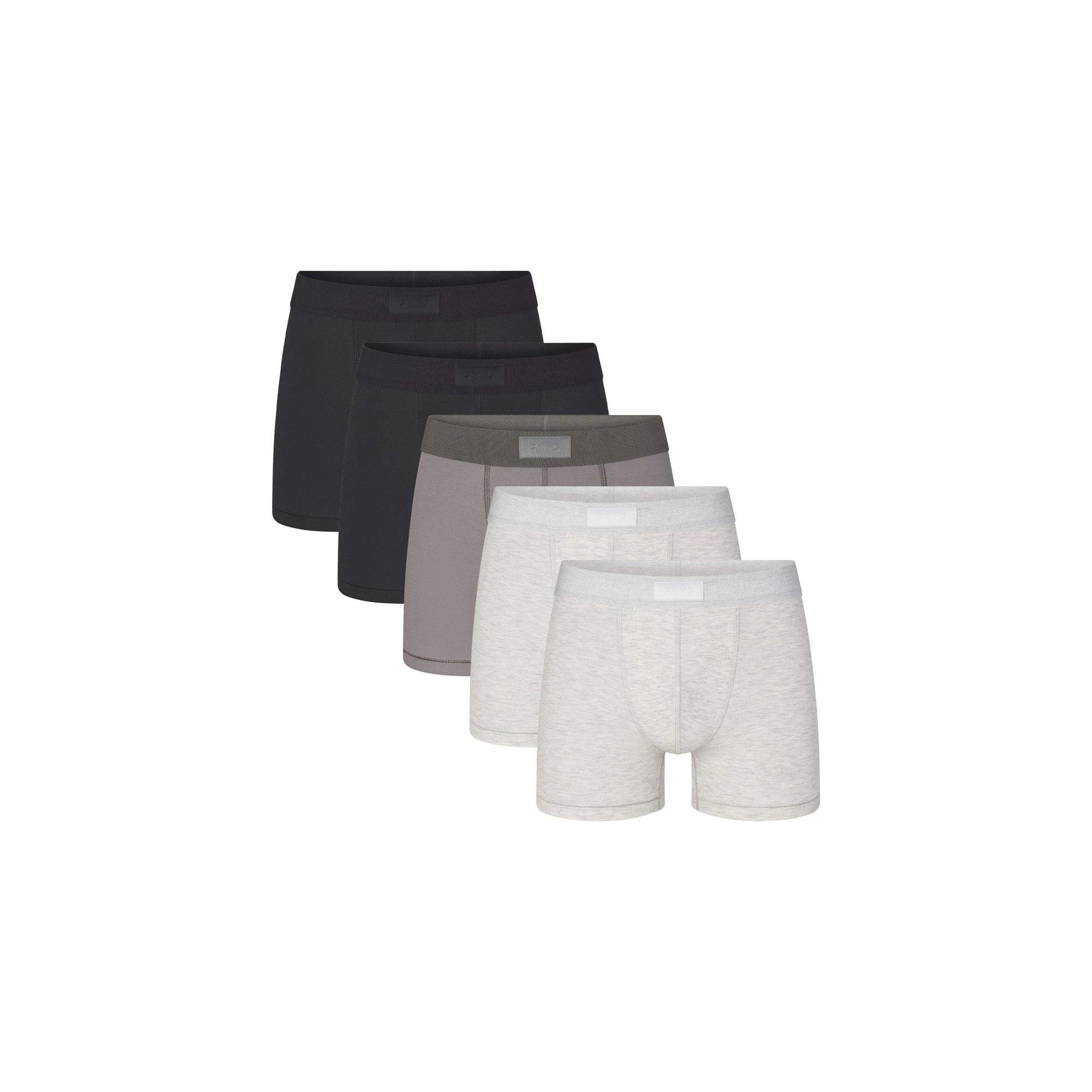 SKIMS COTTON MENS 3" BOXER BRIEF 5-PACK | HEATHER MULTI (MENS BOXERS) FLAT ON A WHITE BACKGROUND | FLT | FOCUS: 0.0, 1.0, 0.9