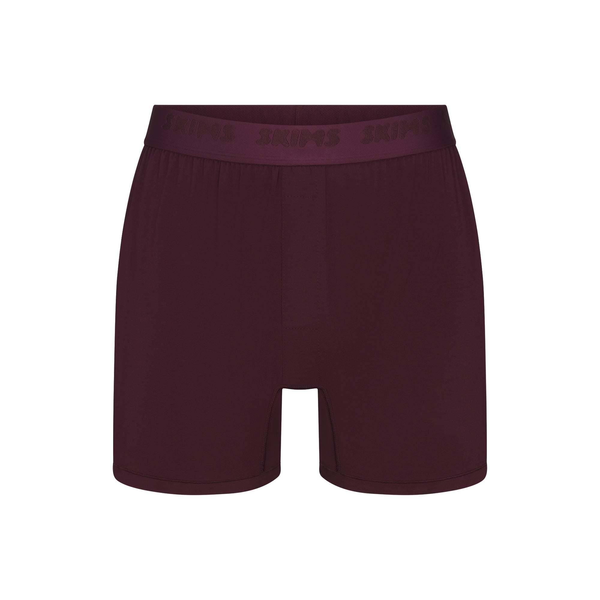 SKIMS STRETCH MENS KNIT BOXER | CURRANT FLAT ON A WHITE BACKGROUND | FLT
