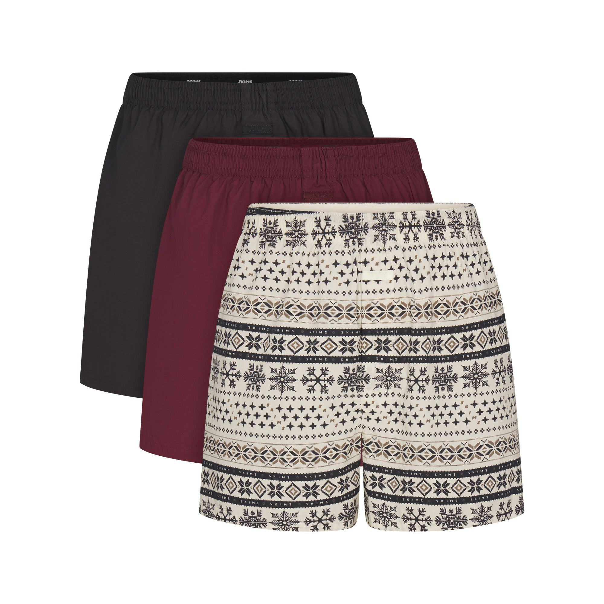 COTTON POPLIN MENS BOXER 3-PACK | ECRU FAIR ISLE MULTI FLAT ON A WHITE BACKGROUND @ | FOCUS: 0.0, 1.0, 0.9