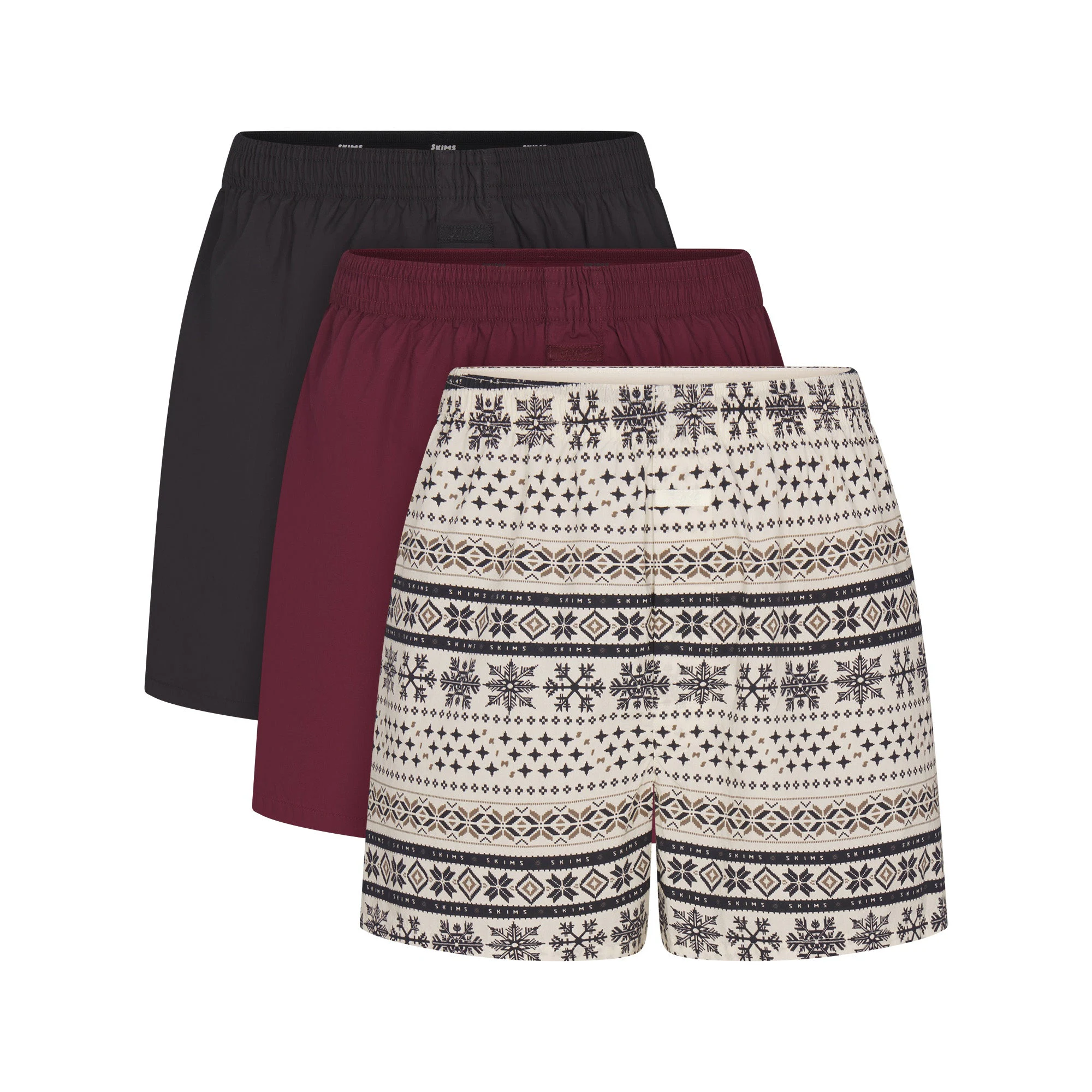 COTTON POPLIN MENS BOXER 3-PACK | ECRU FAIR ISLE MULTI FLAT ON A WHITE BACKGROUND @ | FOCUS: 0.0, 1.0, 0.9