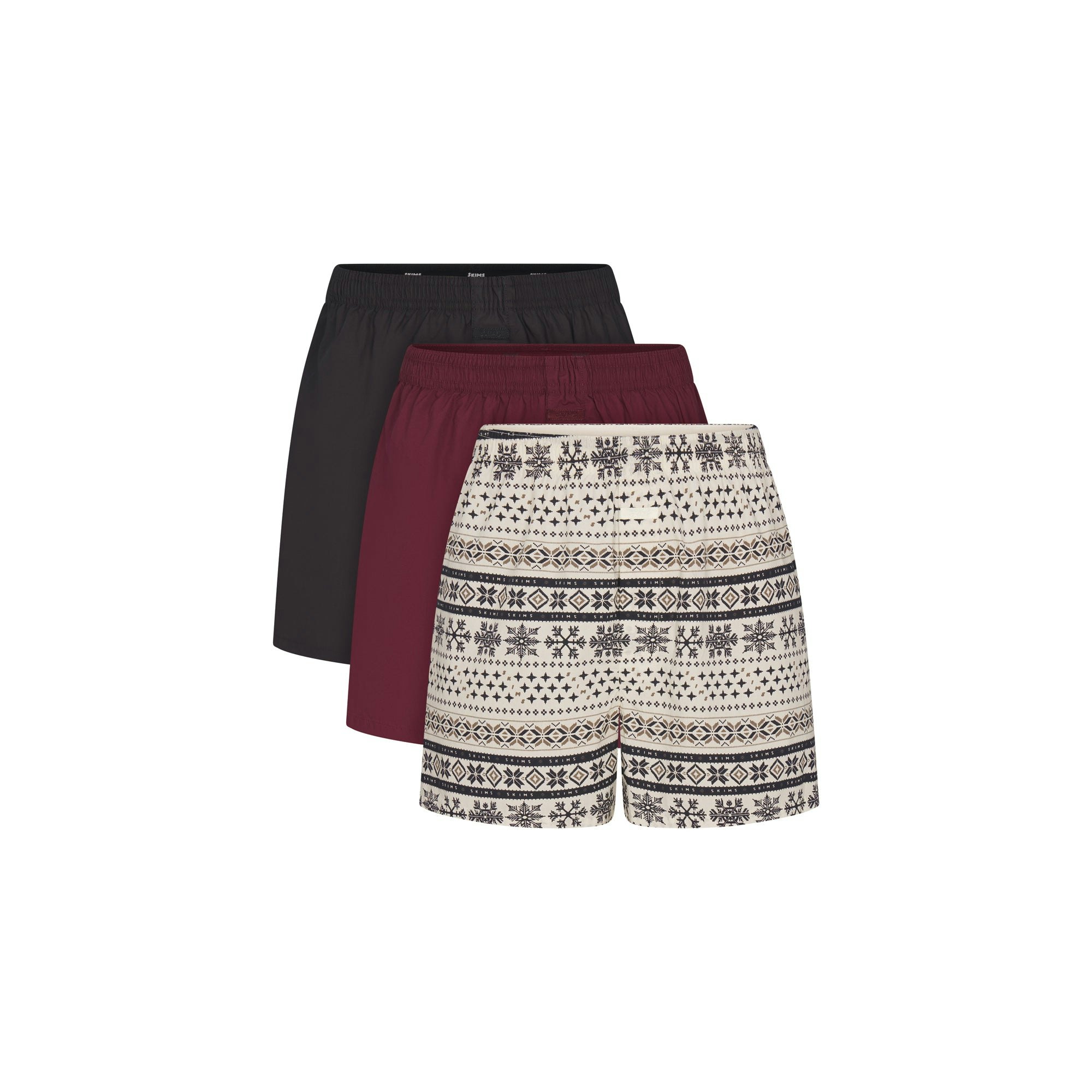 COTTON POPLIN MENS BOXER 3-PACK | ECRU FAIR ISLE MULTI FLAT ON A WHITE BACKGROUND | FLT @ | FOCUS: 0.0, 1.0, 0.9