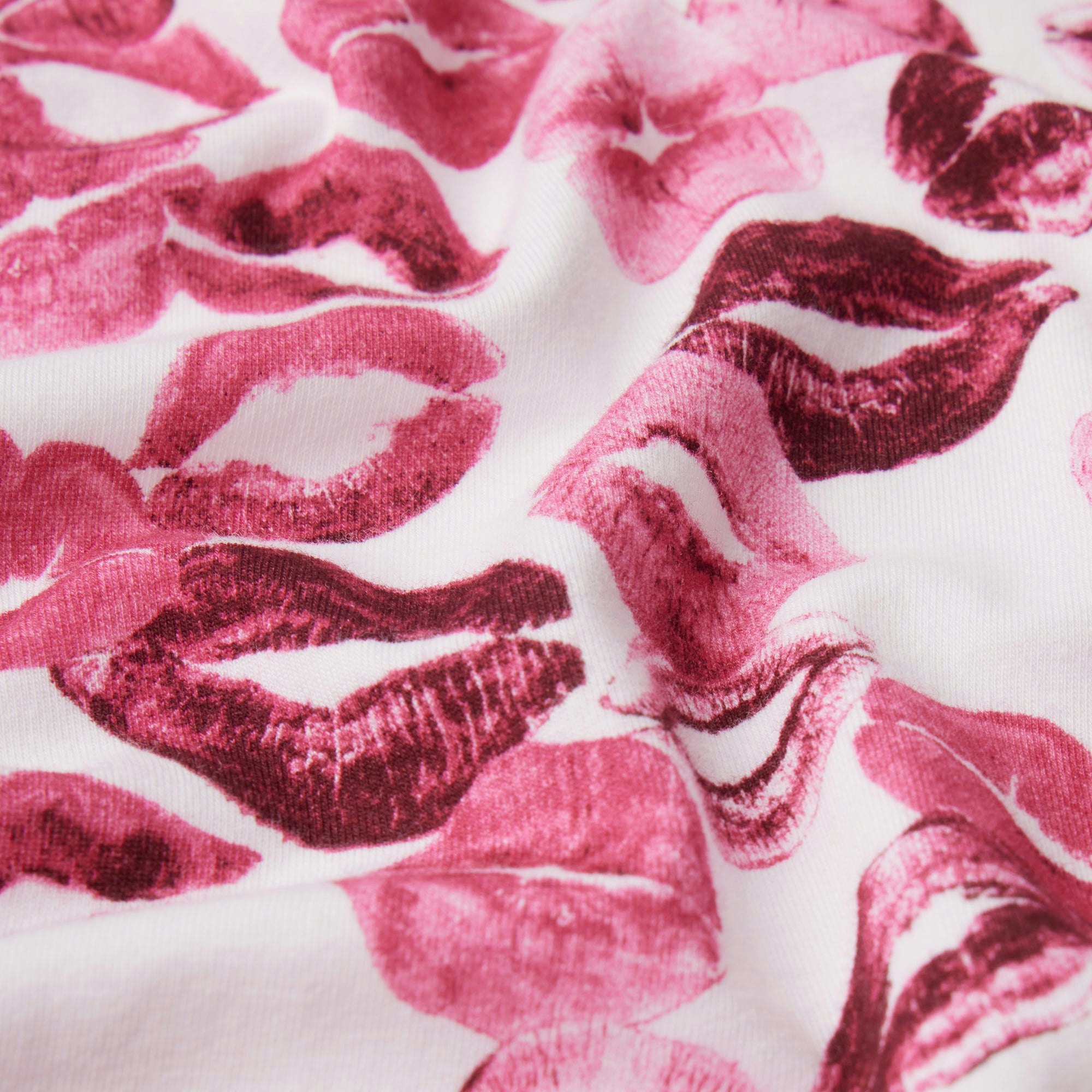 BOYFRIEND LONG SLEEVE T-SHIRT AND LOOSE PANT SET | PINK ALLOVER LIPSTICK ADDITIONAL FABRIC DETAILS | about this fabric