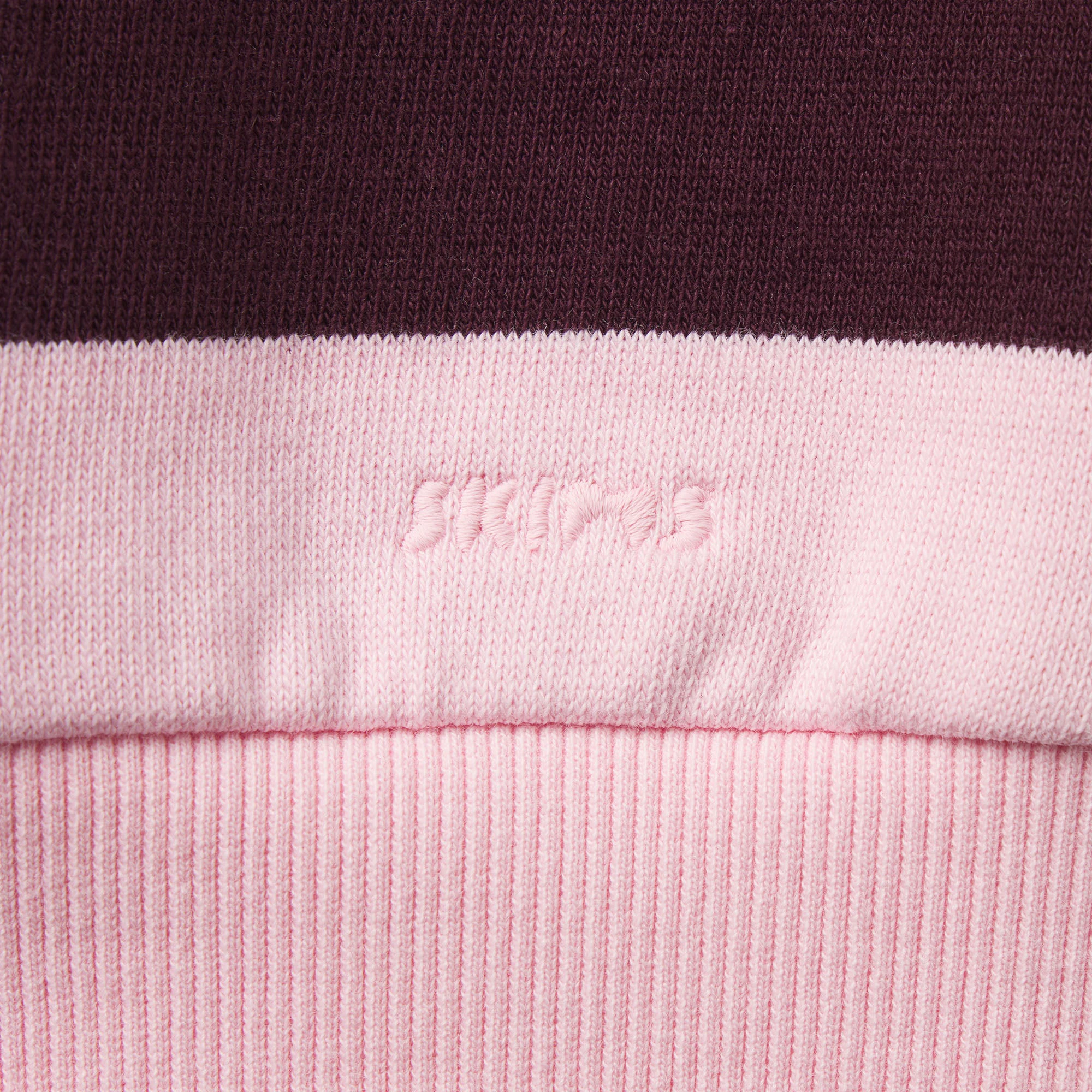 BOYFRIEND FLEECE OVERSIZED POLO | CURRANT RUGBY STRIPE & LAYS FLAT ON A WHITE BACKGROUND | FLT