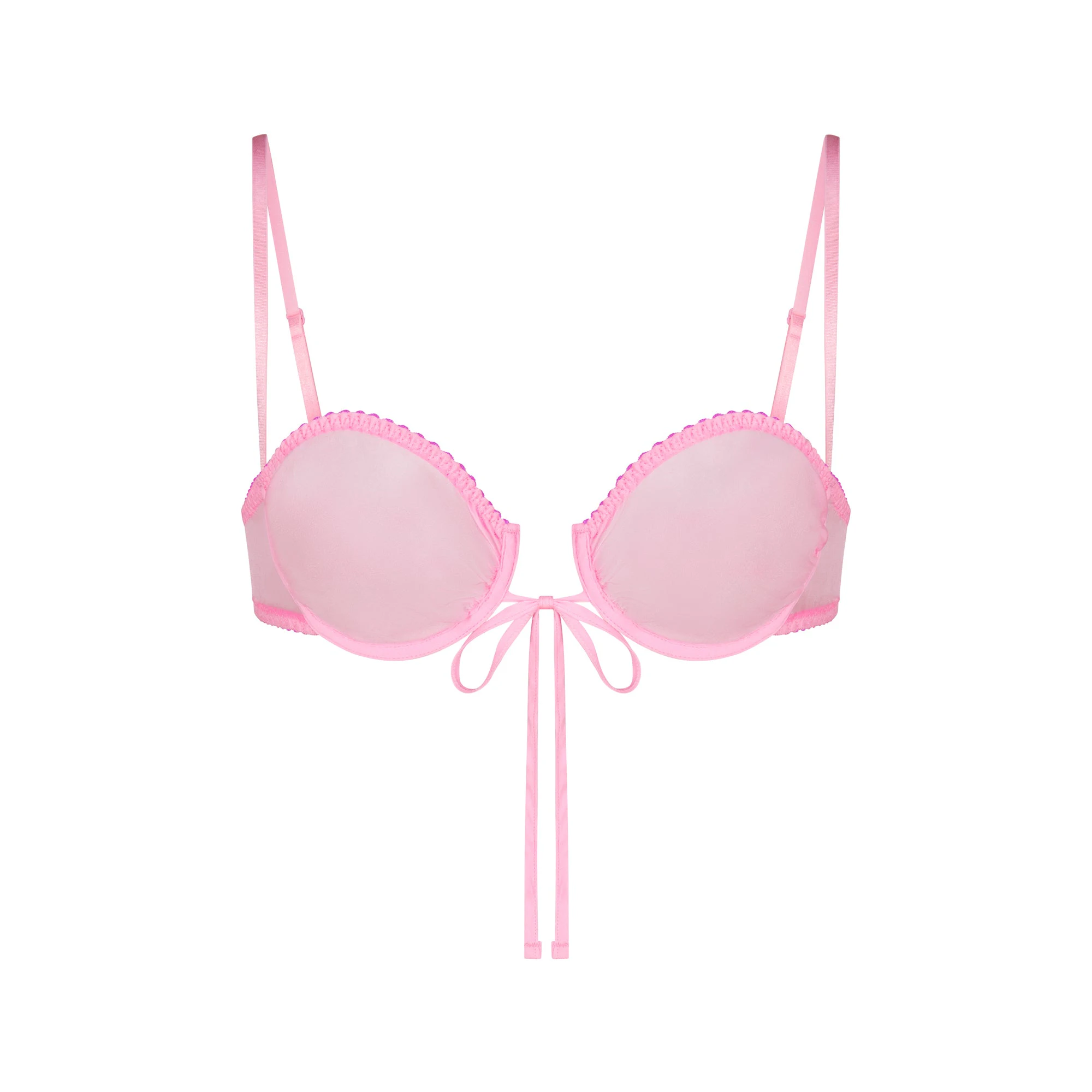 SKIMS ROMANCE BALCONETTE BRA | BUBBLE GUM (BALCONETTE BRAS) LAYS FLAT ON A WHITE BACKGROUND | FLT