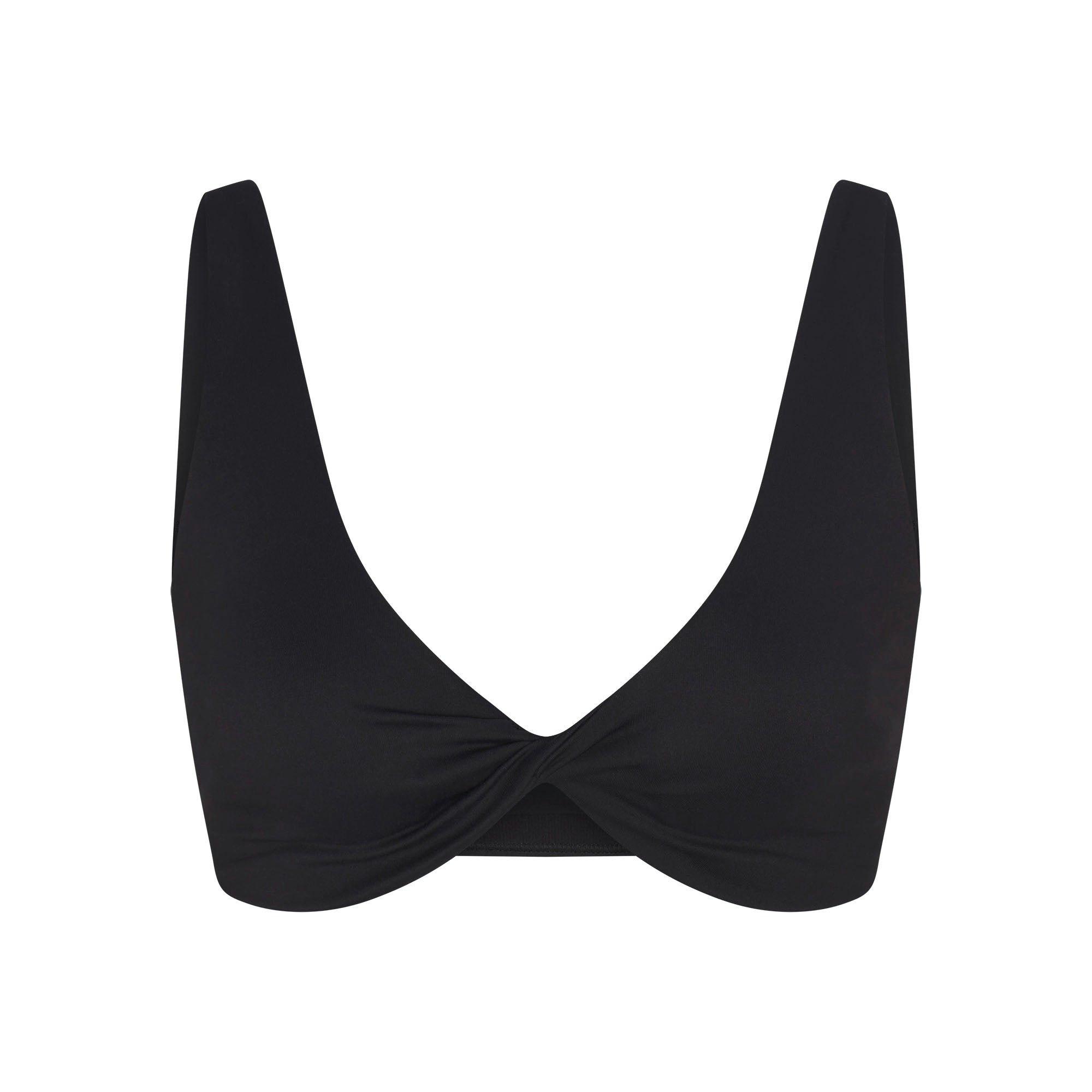 NikeSKIMS MATTE TWIST-FRONT BRA | OBSIDIAN FLAT ON A WHITE BACKGROUND | FLT