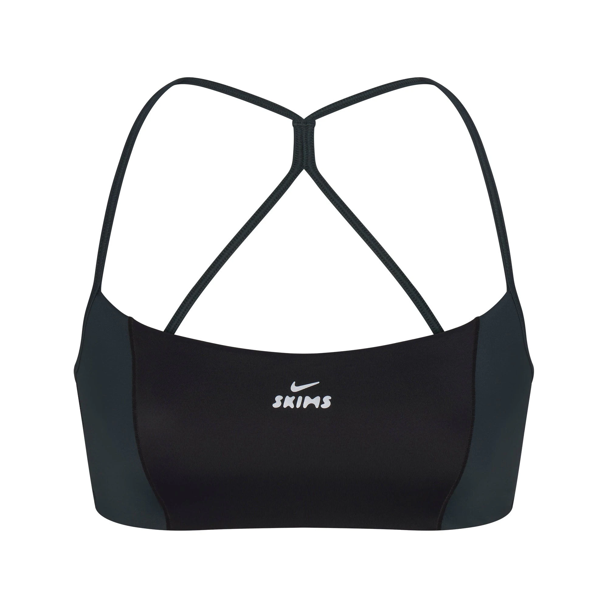 NikeSKIMS SHINE MICRO SCOOP BRA | OBSIDIAN AND DARK TEAL FLAT ON A WHITE BACKGROUND | FLT