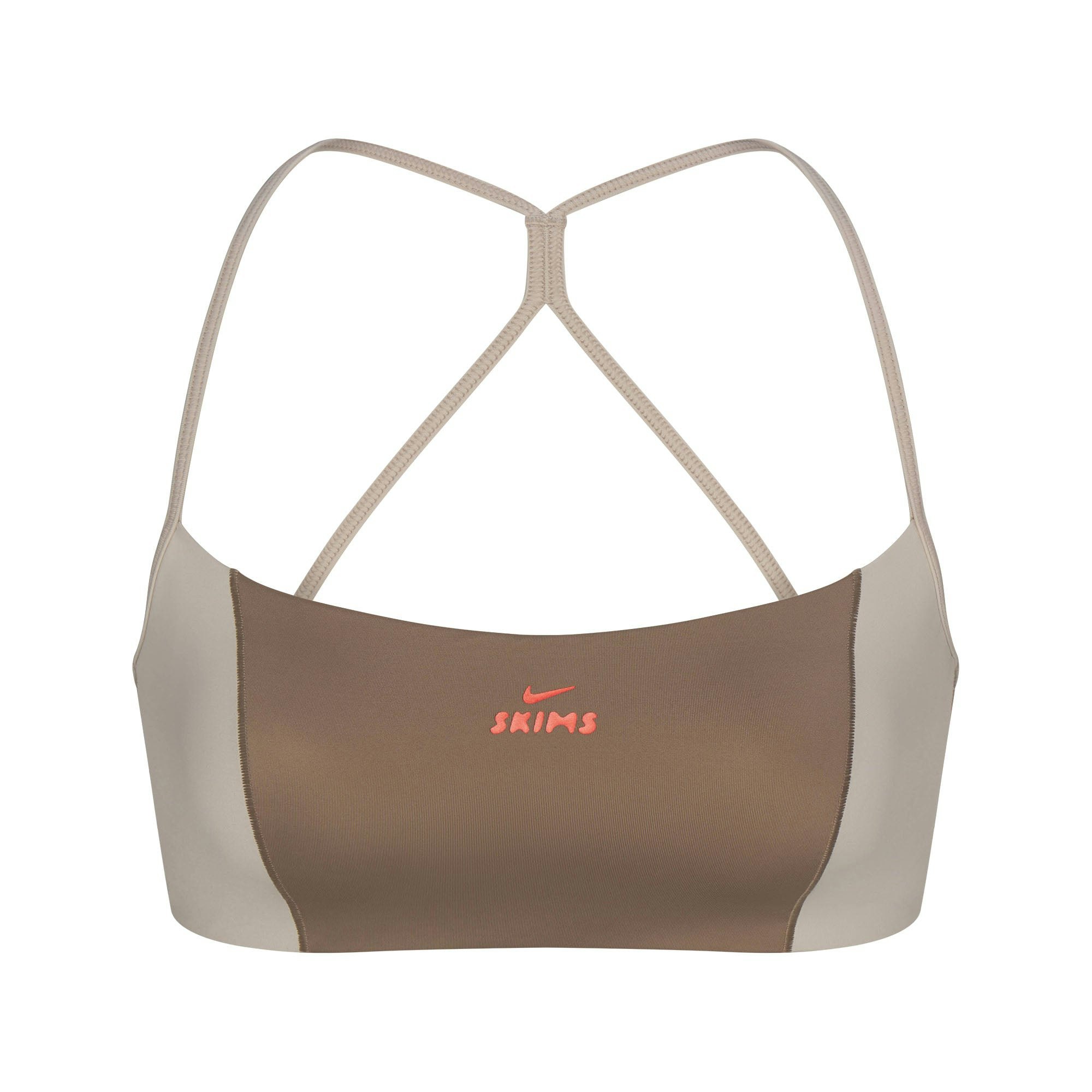 NikeSKIMS SHINE MICRO SCOOP BRA | TRUFFLE AND STONE FLAT ON A WHITE BACKGROUND | FLT