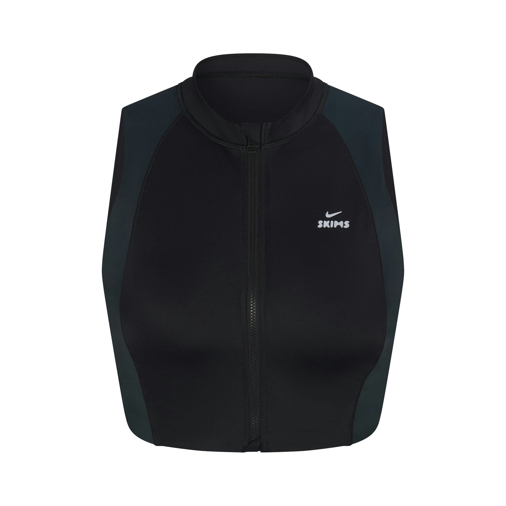 NikeSKIMS SHINE FRONT ZIP BRA | OBSIDIAN AND DARK TEAL FLAT ON A WHITE BACKGROUND | FLT