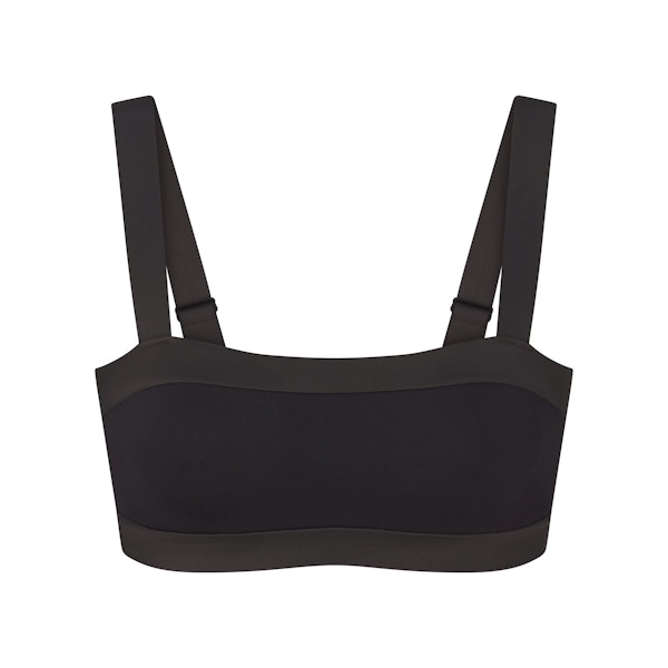NikeSKIMS MATTE AND SHINE STRAIGHT NECK BRA | OBSIDIAN/IGNEOUS FLAT ON A WHITE BACKGROUND | FLT