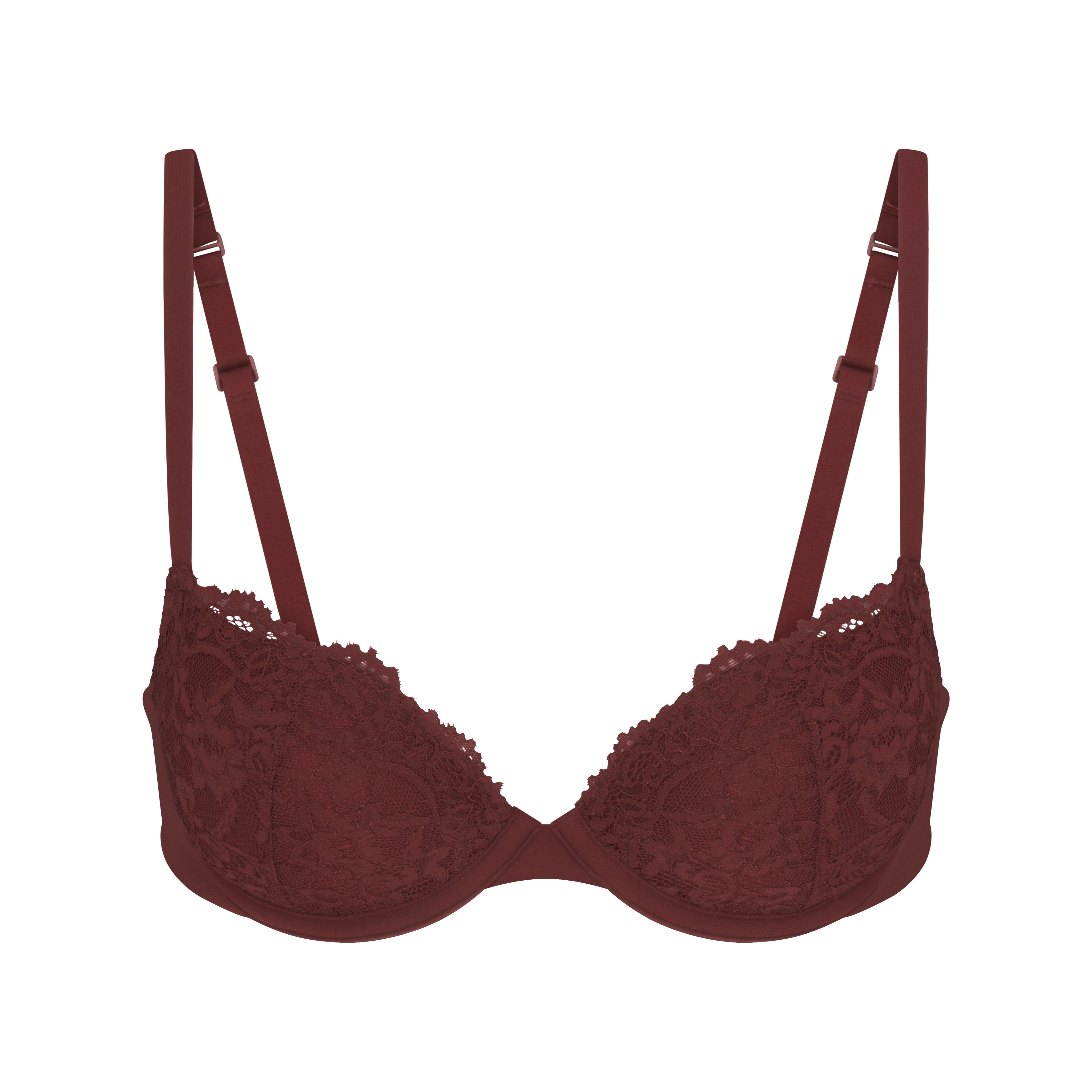 FITS EVERYBODY LACE PUSH-UP BRA | OXBLOOD FLAT ON A WHITE BACKGROUND