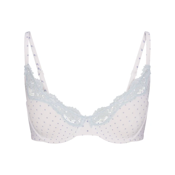FITS EVERYBODY LACE UNLINED SCOOP BRA | SLATE PIN DOT PRINT FLAT ON A WHITE BACKGROUND | FLT