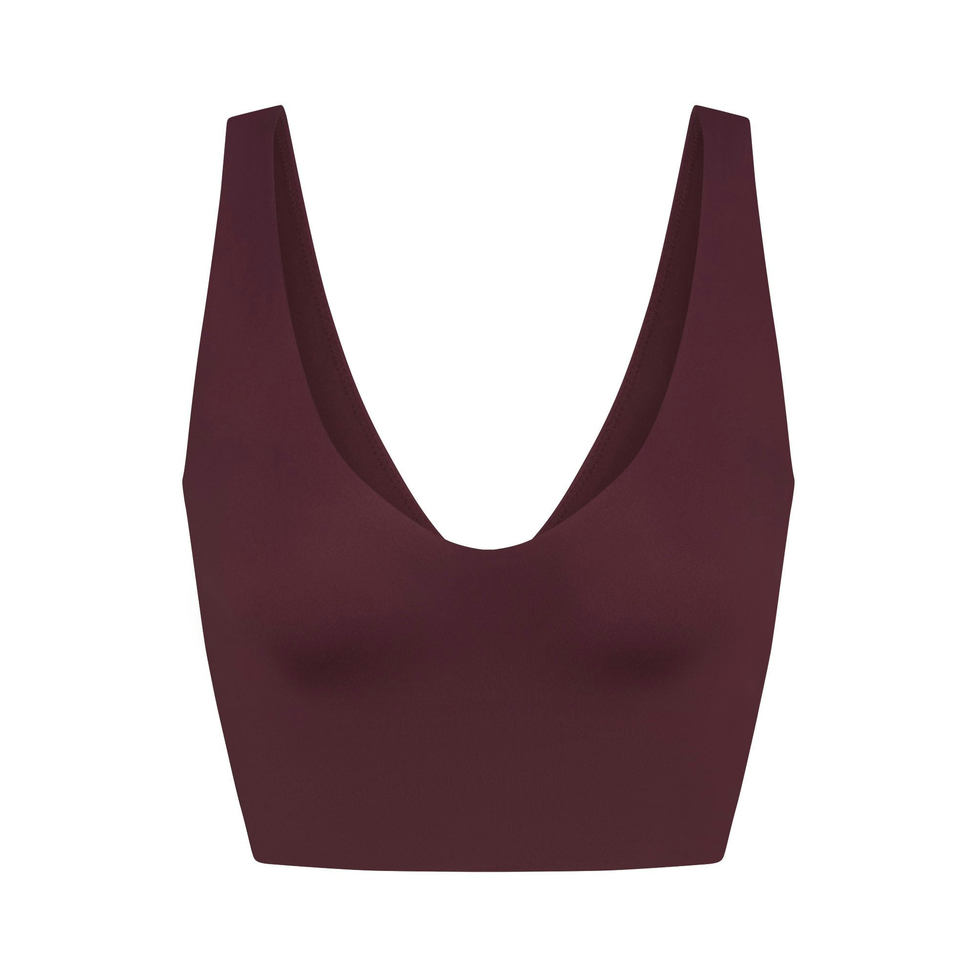 NikeSKIMS MATTE V-NECK BRA TOP | CURRANT FLAT ON A WHITE BACKGROUND | FLT