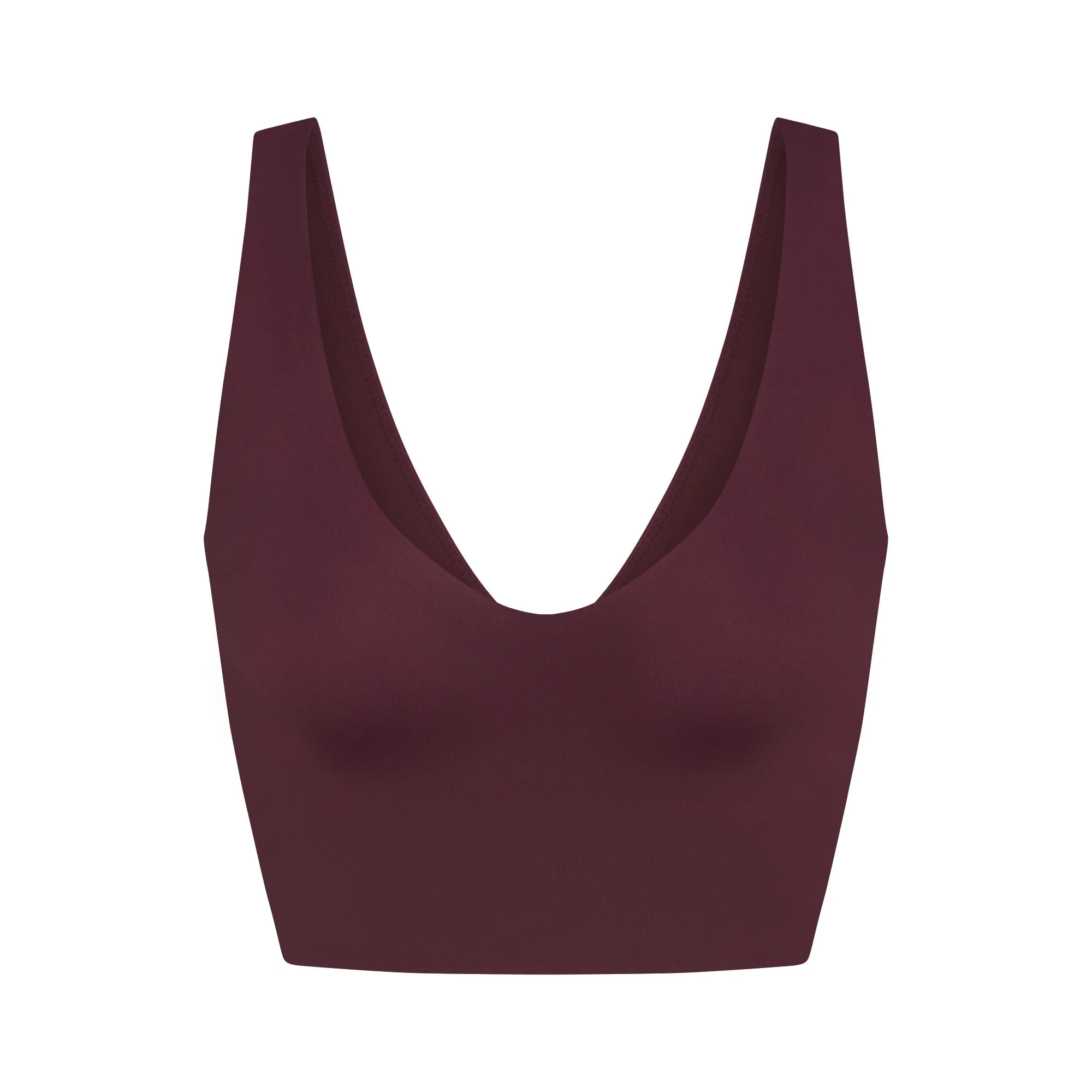 NikeSKIMS MATTE V-NECK BRA TOP | CURRANT FLAT ON A WHITE BACKGROUND | FLT