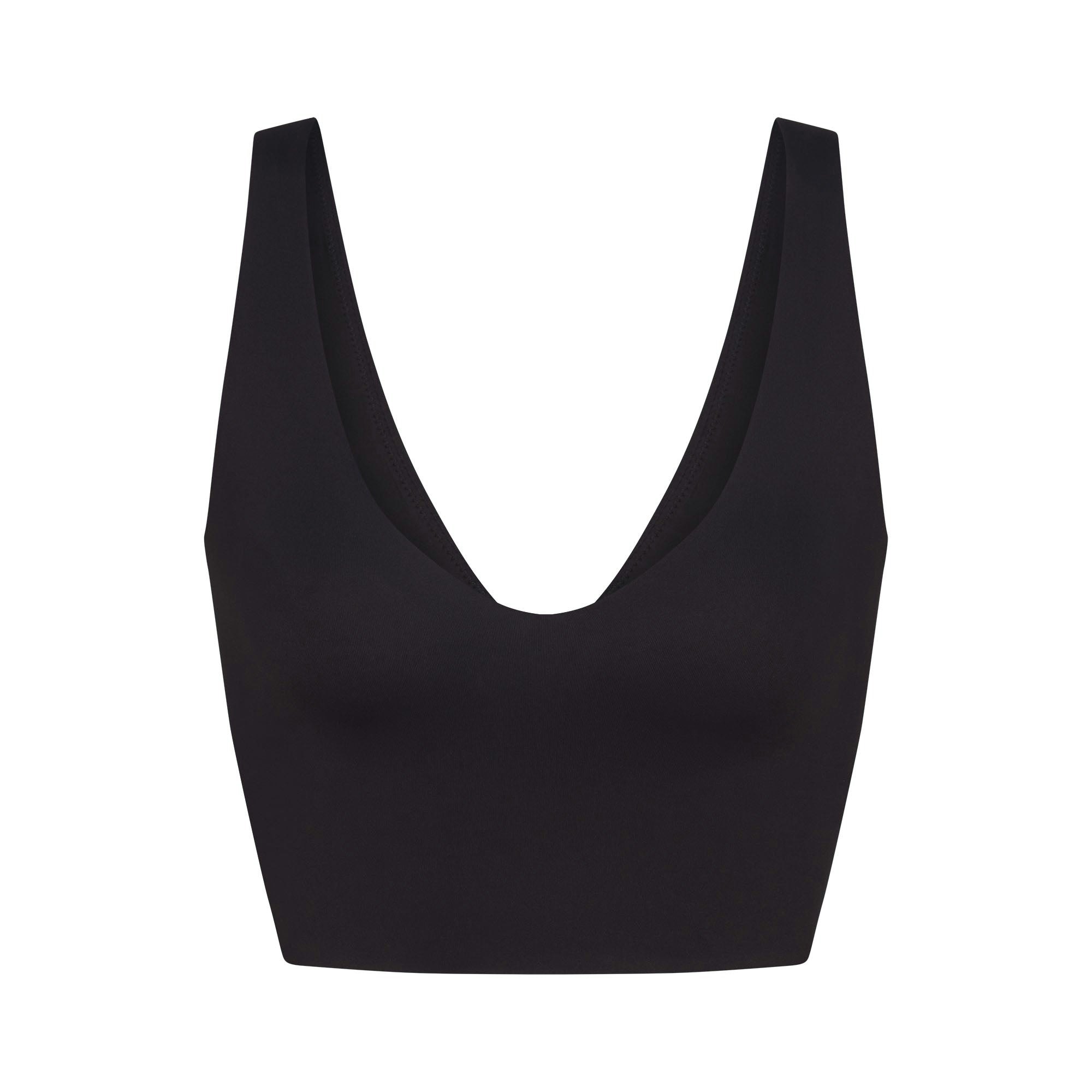 NikeSKIMS MATTE V-NECK BRA TOP | OBSIDIAN FLAT ON A WHITE BACKGROUND | FLT