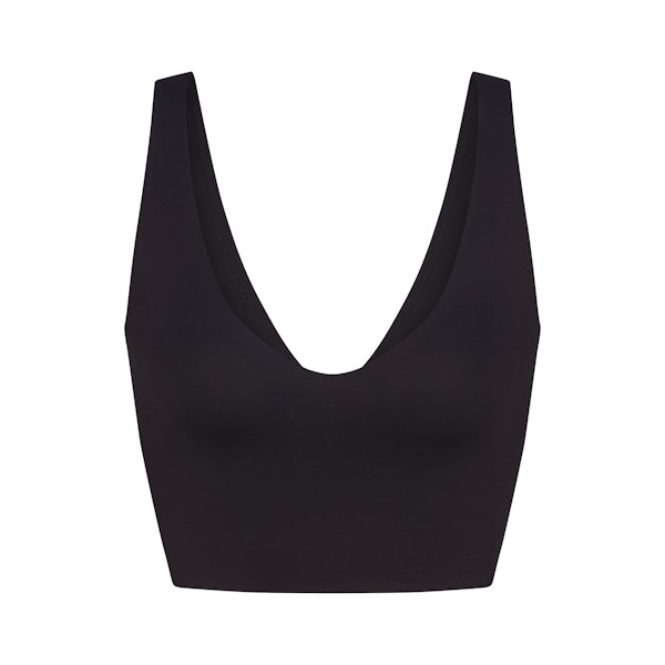 NikeSKIMS MATTE V-NECK BRA TOP | OBSIDIAN FLAT ON A WHITE BACKGROUND | FLT