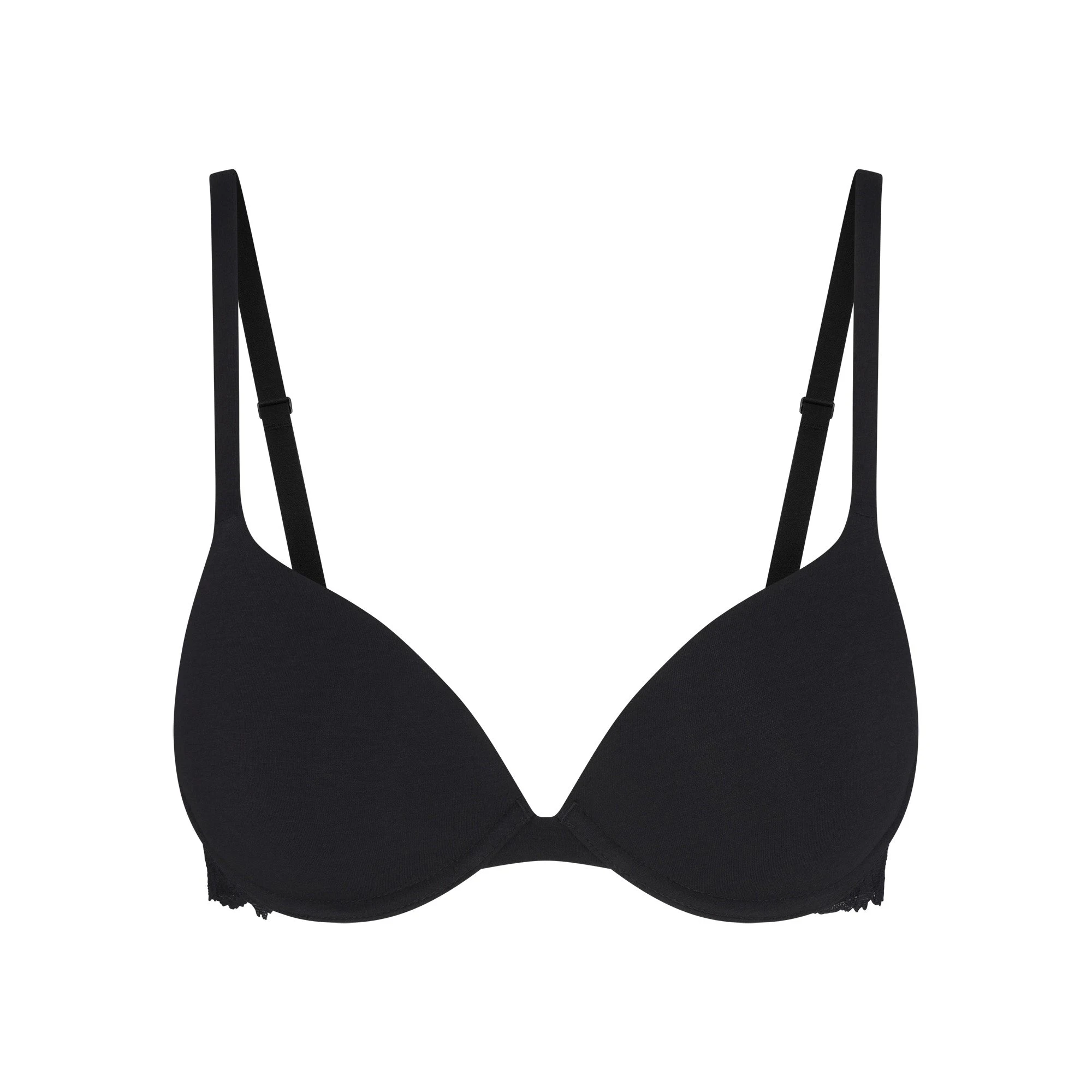 COTTON LACE PLUNGE BRA | ONYX (PLUNGE BRAS, BRAS) FLAT ON A WHITE BACKGROUND | FLT