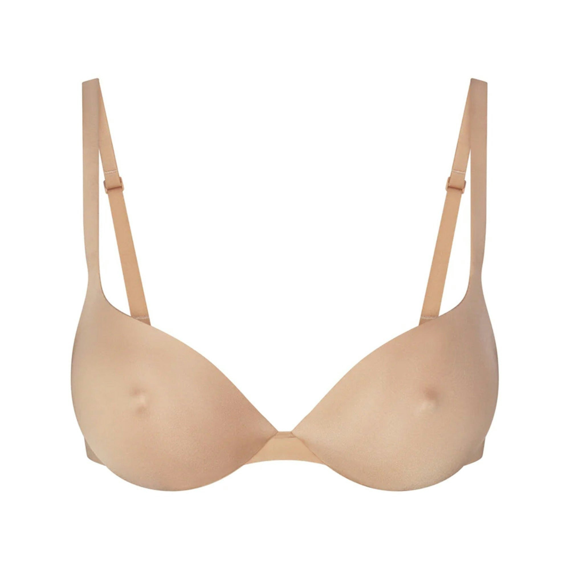SKIMS ULTIMATE BRA NIPPLE PUSH-UP BRA | CLAY (PLUNGE BRAS) LAYS FLAT ON A WHITE BACKGROUND | FLT