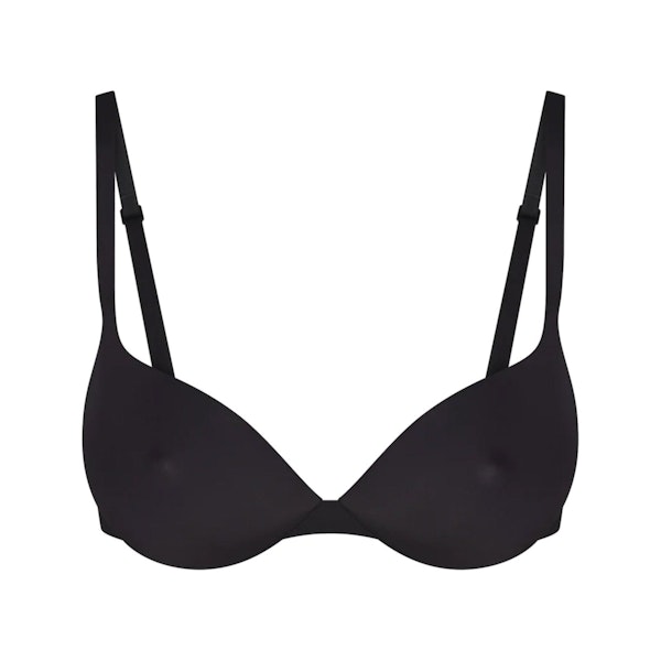 SKIMS ULTIMATE BRA NIPPLE PUSH-UP BRA | ONYX (PLUNGE BRAS) LAYS FLAT ON A WHITE BACKGROUND | FLT
