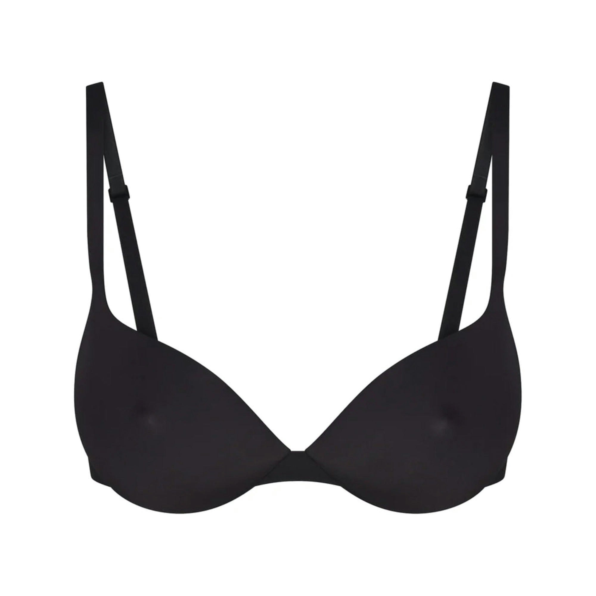 SKIMS ULTIMATE BRA NIPPLE PUSH-UP BRA | ONYX (PLUNGE BRAS) LAYS FLAT ON A WHITE BACKGROUND | FLT