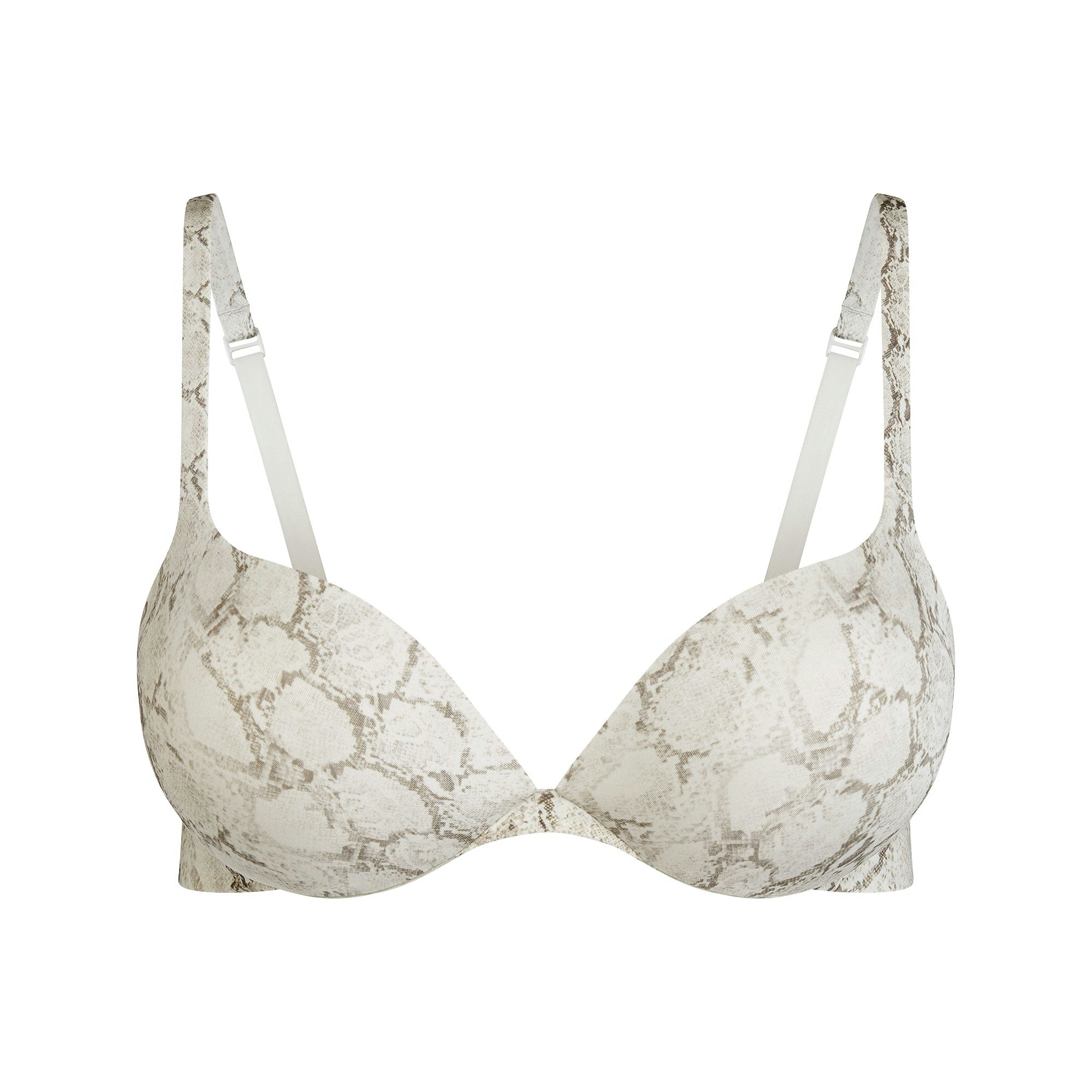 SKIMS ULTIMATE TEARDROP PUSH-UP BRA | STONE PASTEL SNAKE PRINT FLAT ON A WHITE BACKGROUND | FLT