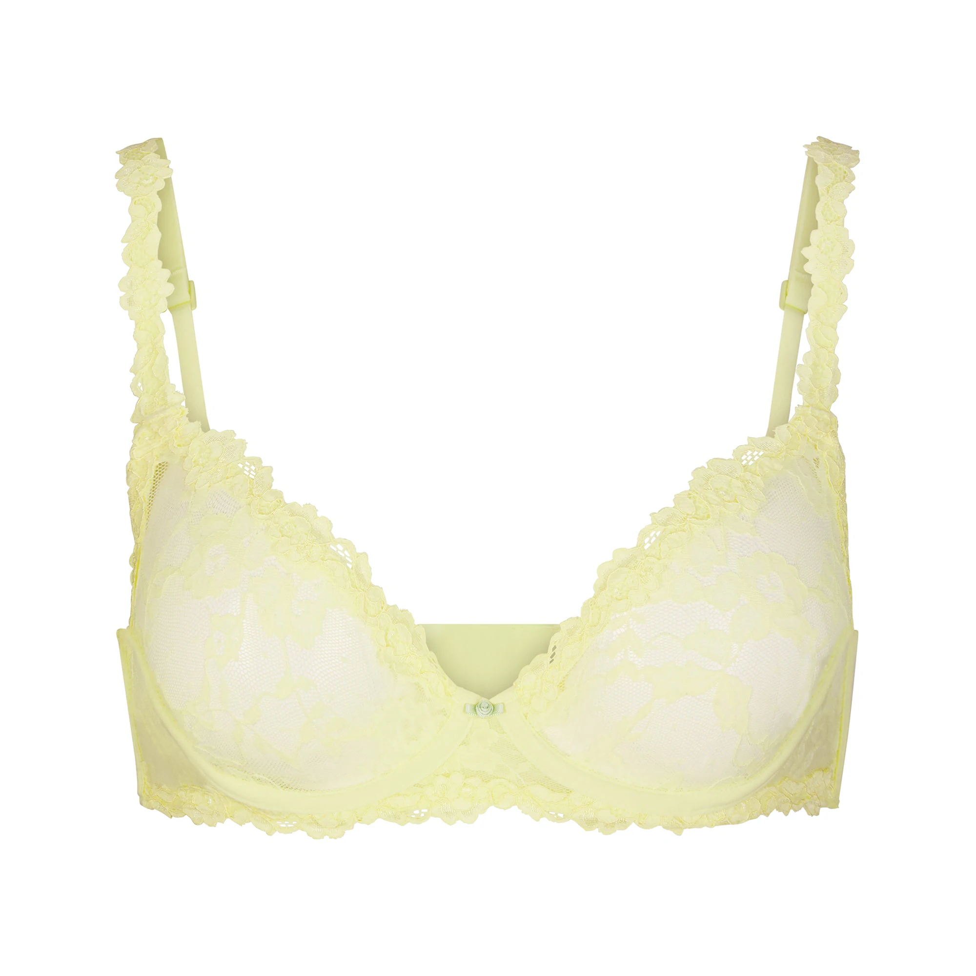 STRETCH LACE UNLINED DEMI BRA | LEMONADE (DEMI BRAS) LAYS FLAT ON A WHITE BACKGROUND | FLT