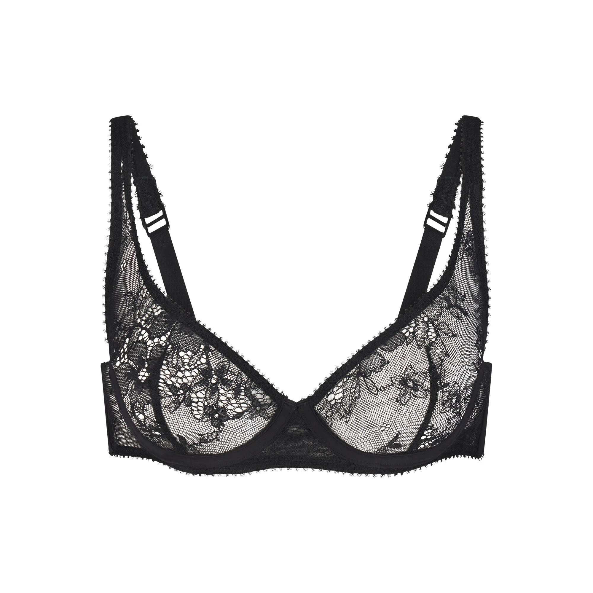 ULTRA FINE LACE SCOOP BRA | ONYX (SCOOP BRAS) LAYS FLAT ON A WHITE BACKGROUND | FLT